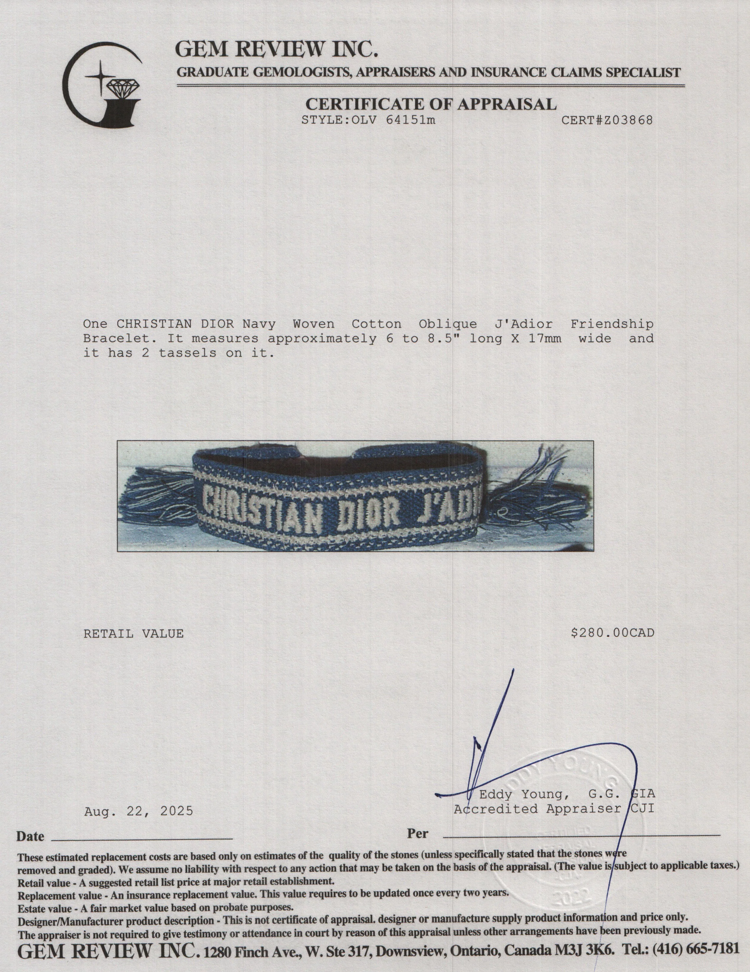 Christian Dior Navy Woven Cotton Oblique J'Adior Friendship Bracelet - Image 3