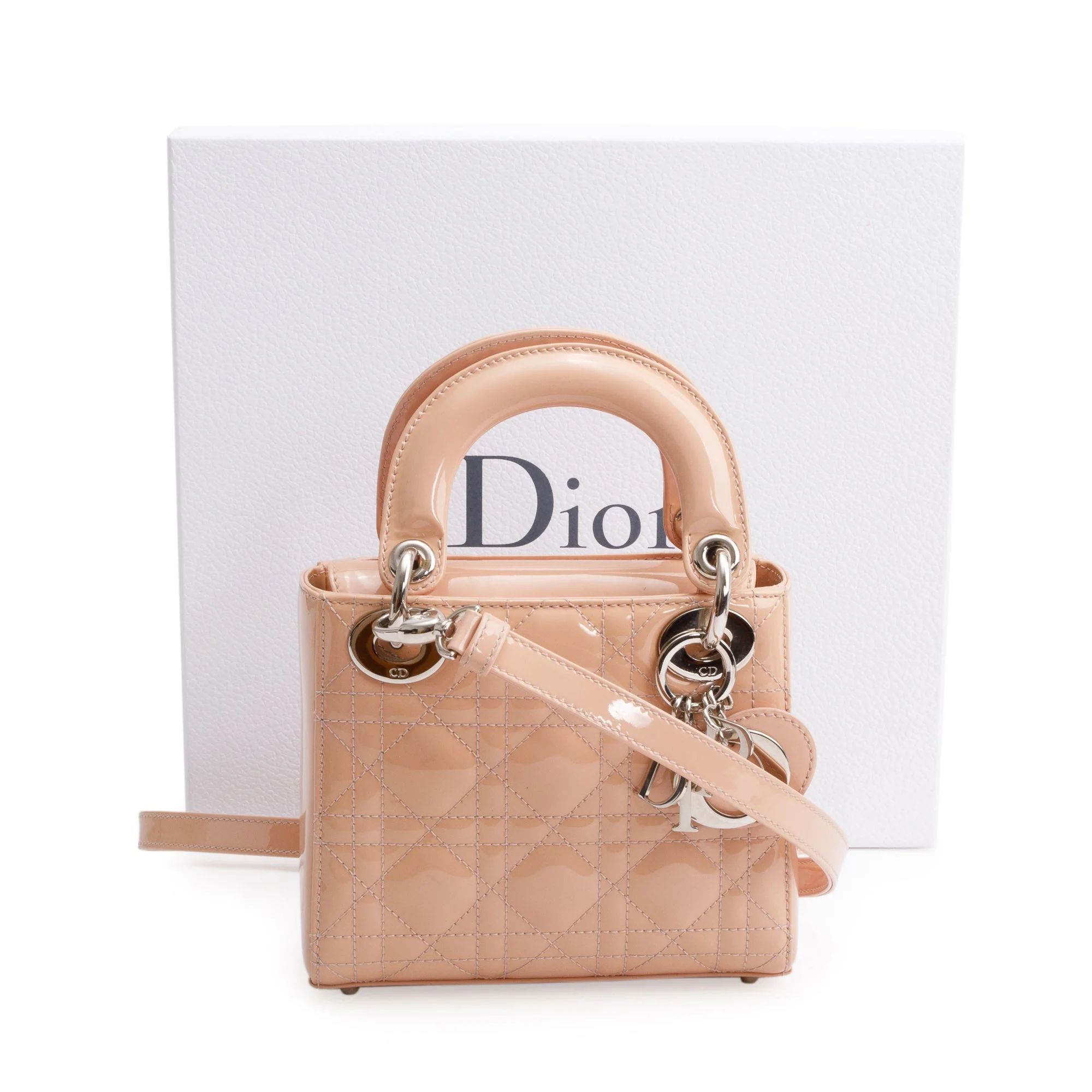 Christian Dior Neutral Cannage Patent Leather Mini Lady Dior Bag w/ Box - Image 2
