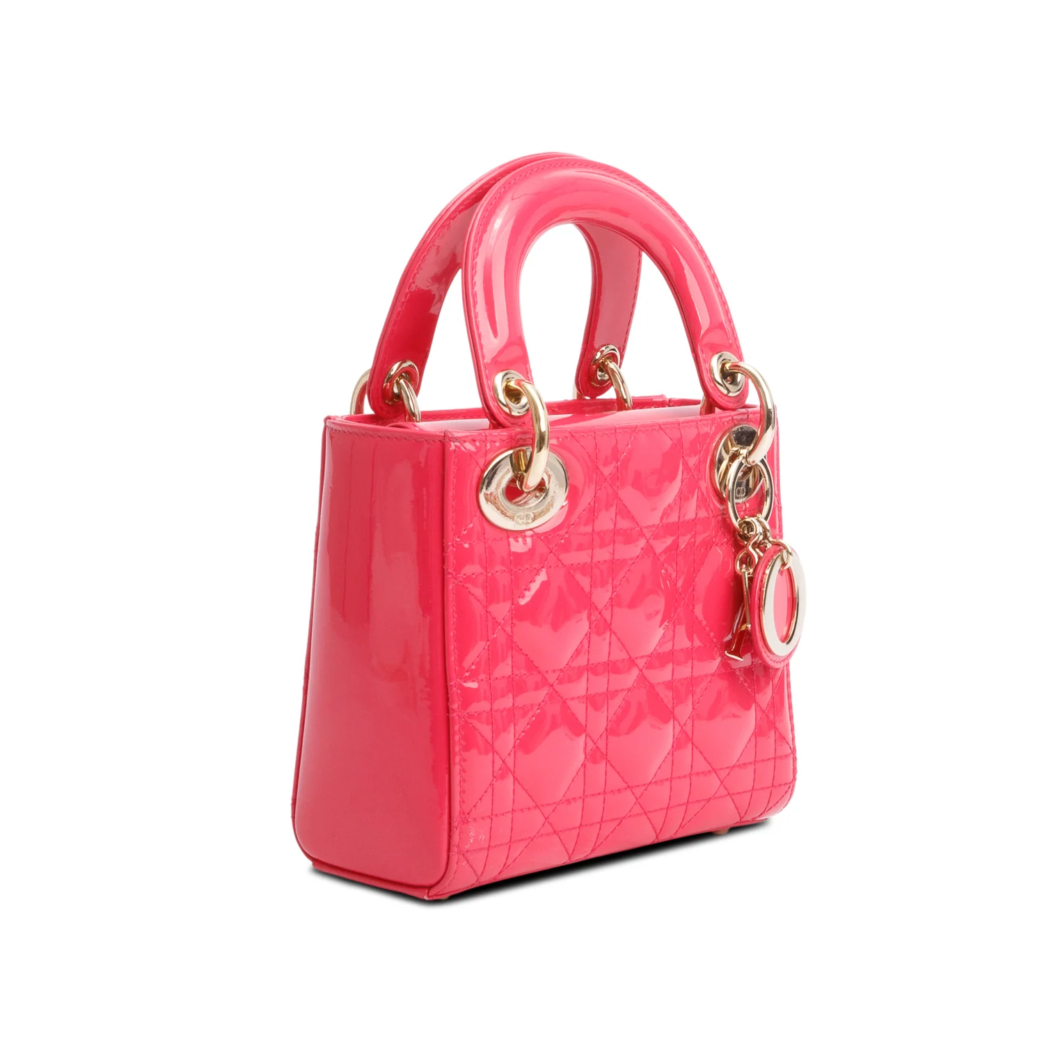 Christian Dior Pink Cannage Patent Leather Mini Lady Dior Bag w/ Strap - Image 4