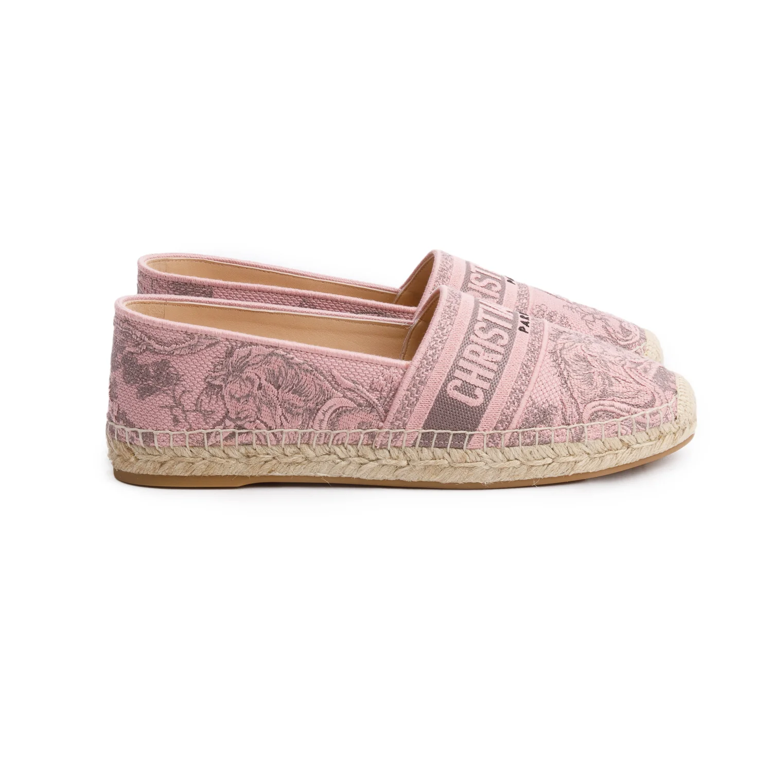 Christian Dior Pink Embroidered Toile De Jouy Granville Espadrille, Size 40 w/ Box - Image 3