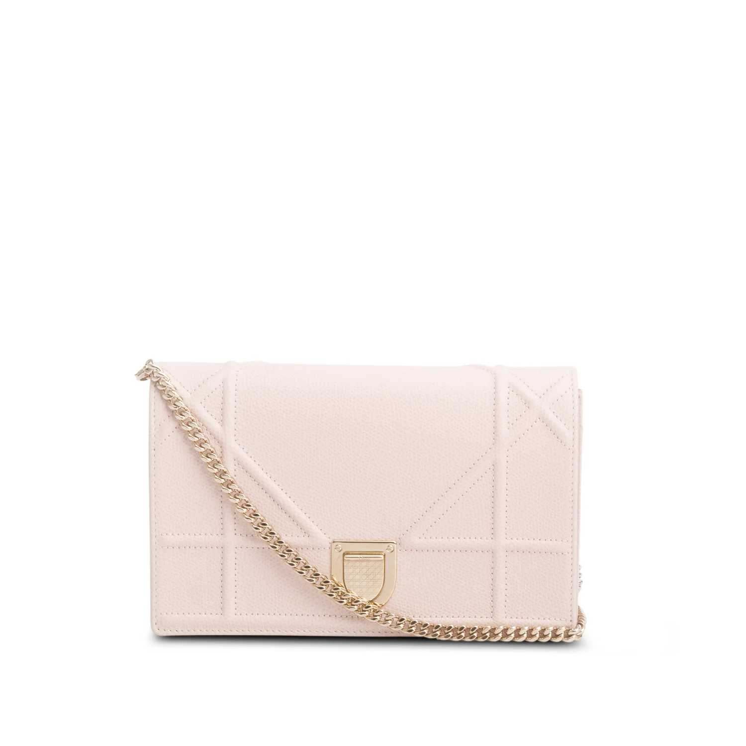 Christian Dior Pink Grained Calfskin Diorama Wallet on Chain