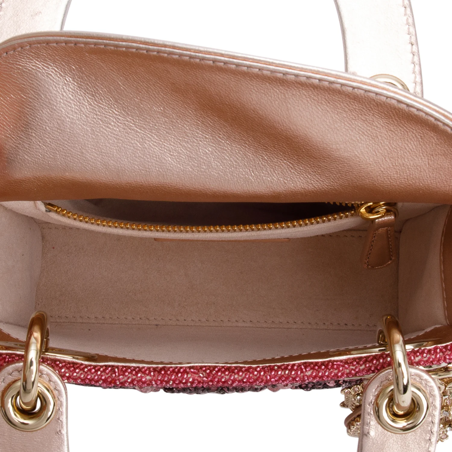 Christian Dior Pink Lambskin & Satin Embroidered Crystal Beads Mini Lady Dior Bag w/ Strap, Box & Authenticity Card - Image 8