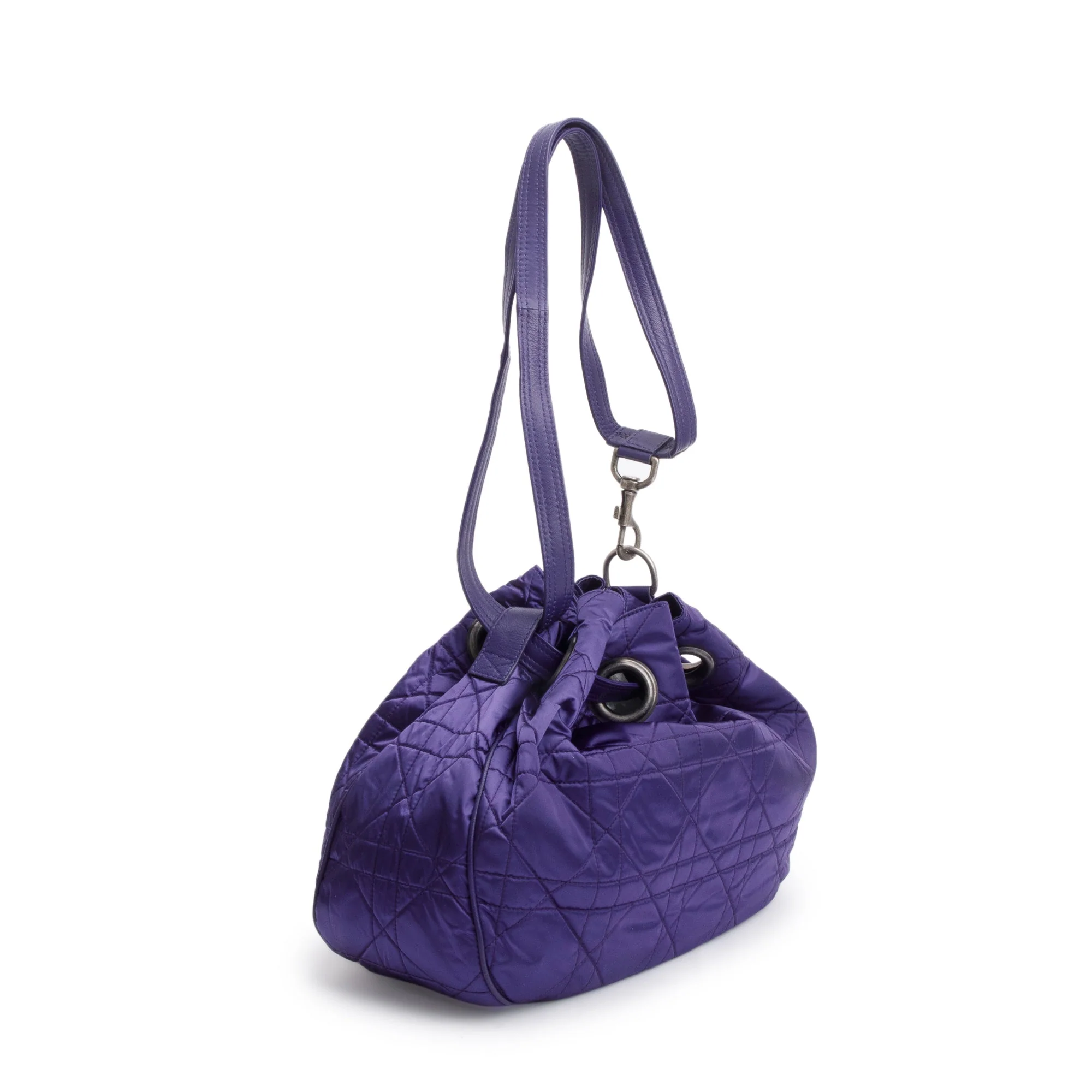 Christian Dior Purple Satin Cannage Drawstring Bag - Image 4