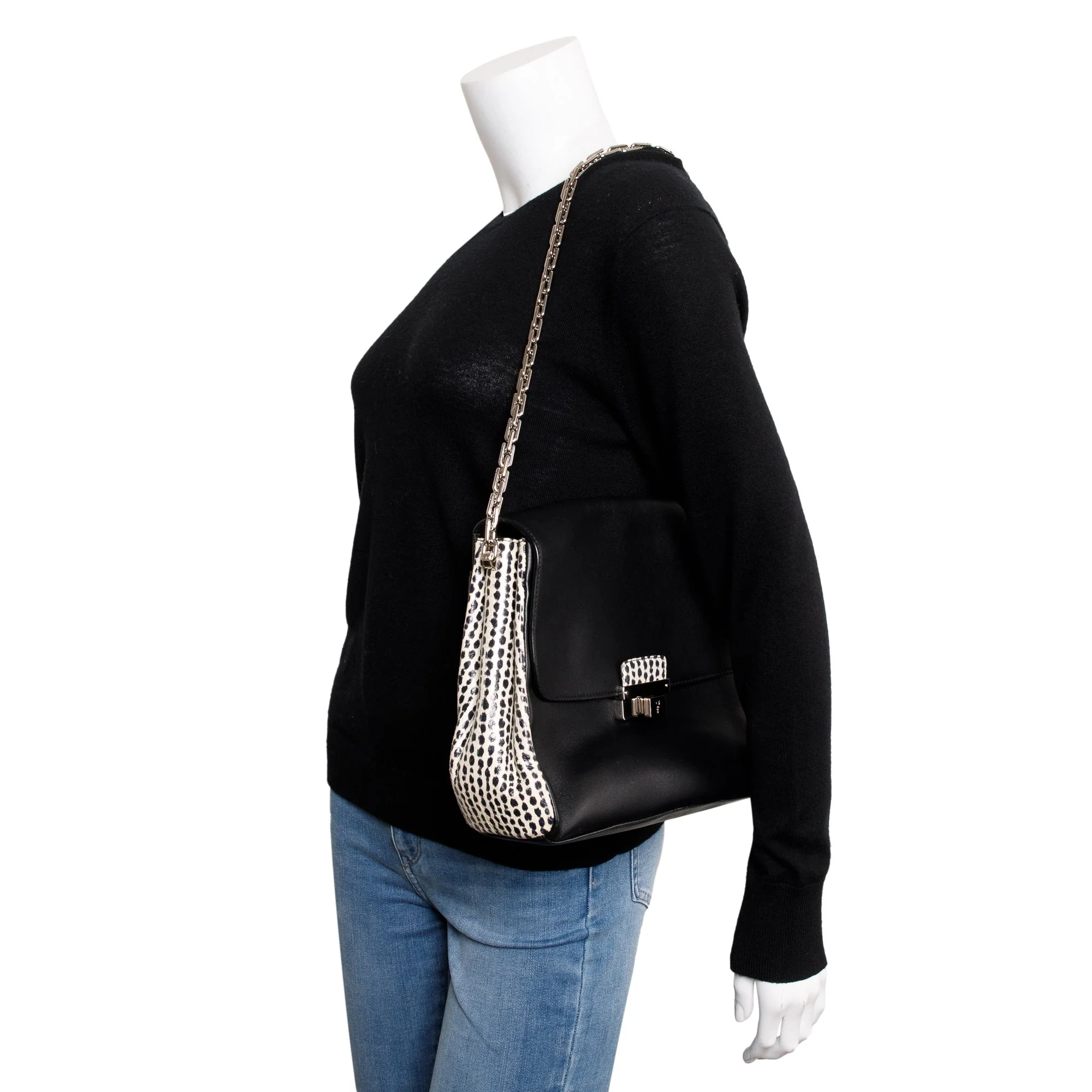 Christian Dior Python-Trimmed Black Calfskin Leather Large Diorling Bag - Image 2
