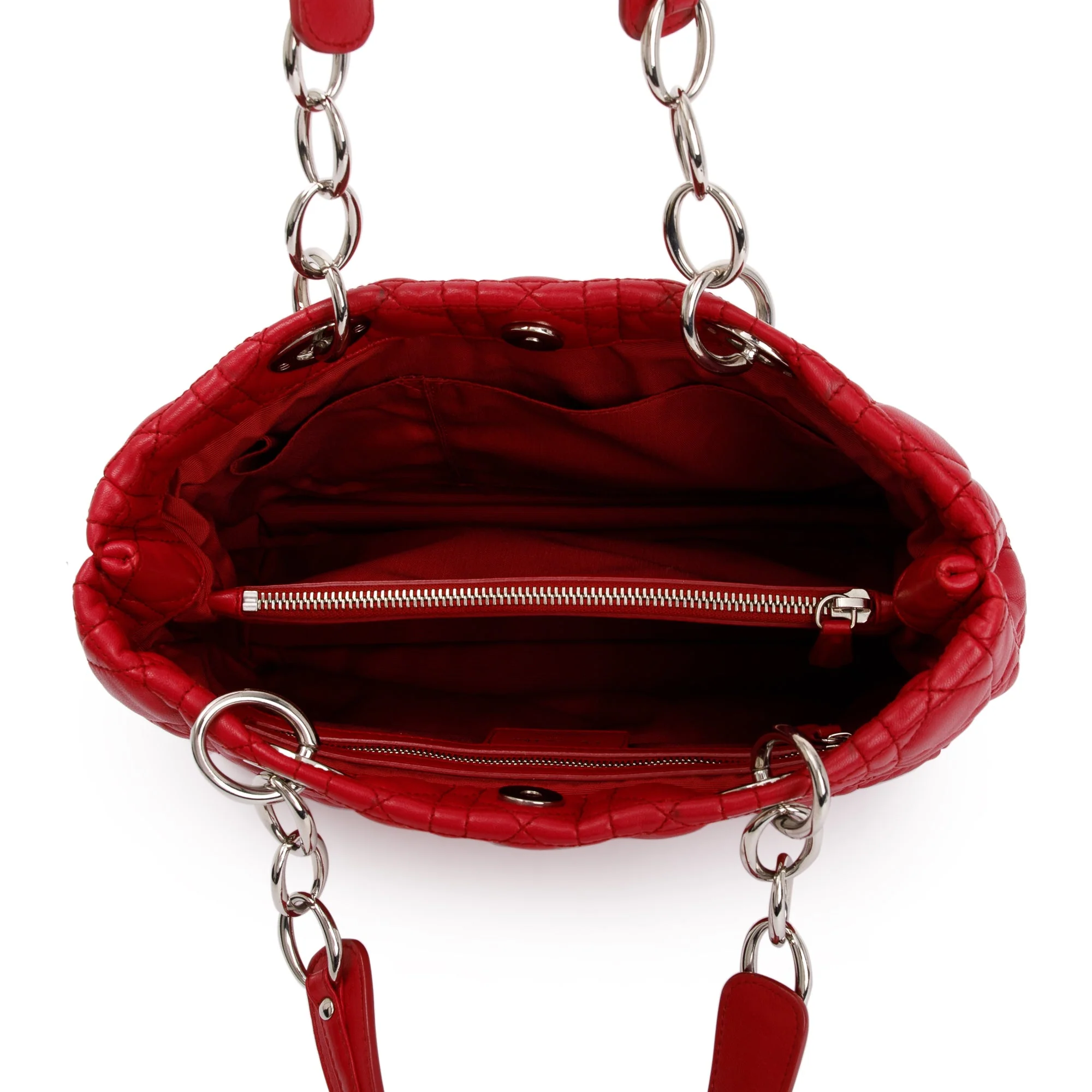Christian Dior Red Cannage Calfskin Leather Medium Lady Dior Soft Shopping Tote - Image 6