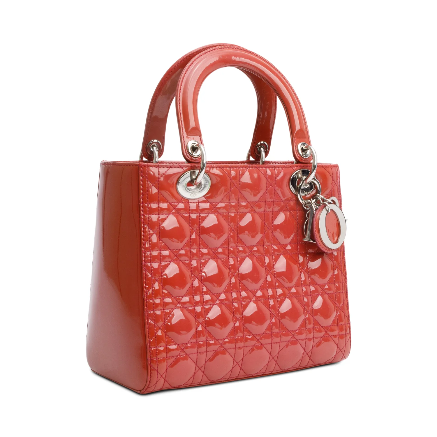 Christian Dior Red Cannage Patent Leather Small Lady Dior Bag w/ Strap - Image 4