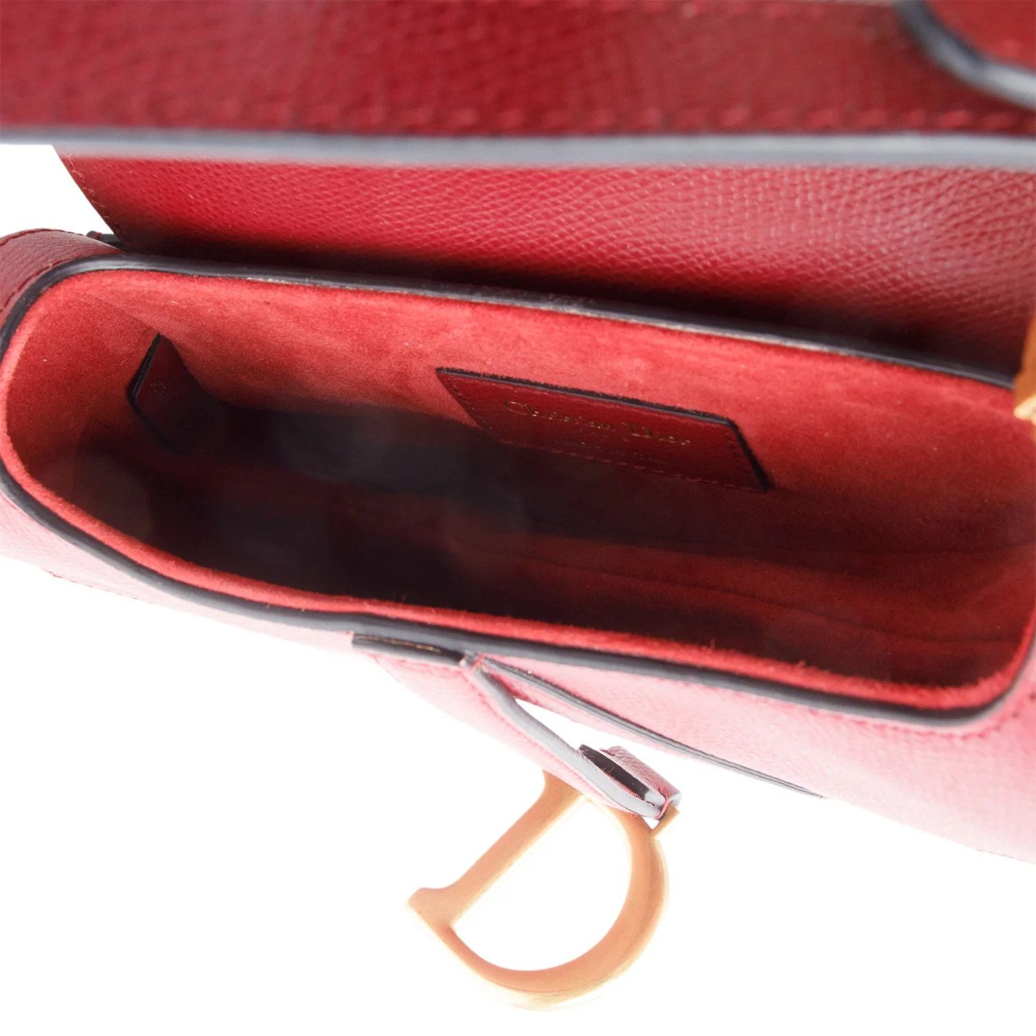 Christian Dior Red Grained Calfskin Leather Mini Saddle Bag - Image 6