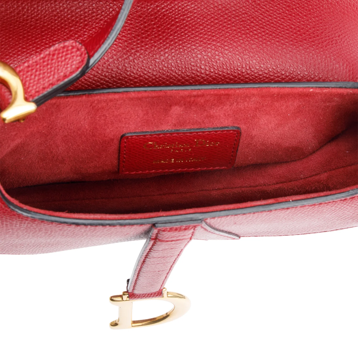Christian Dior Red Grained Calfskin Leather Mini Saddle Bag w/ Strap & Box - Image 8