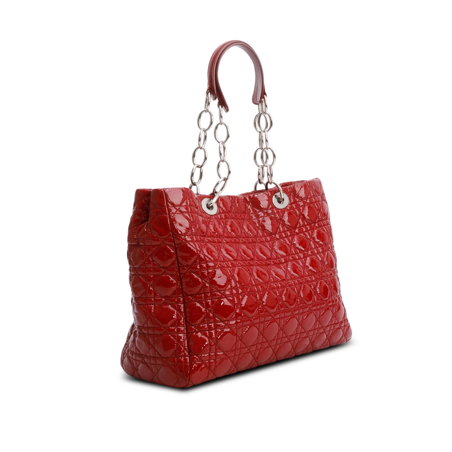 Christian Dior Red Patent Leather Cannage Soft Shopping Tote - Image 5