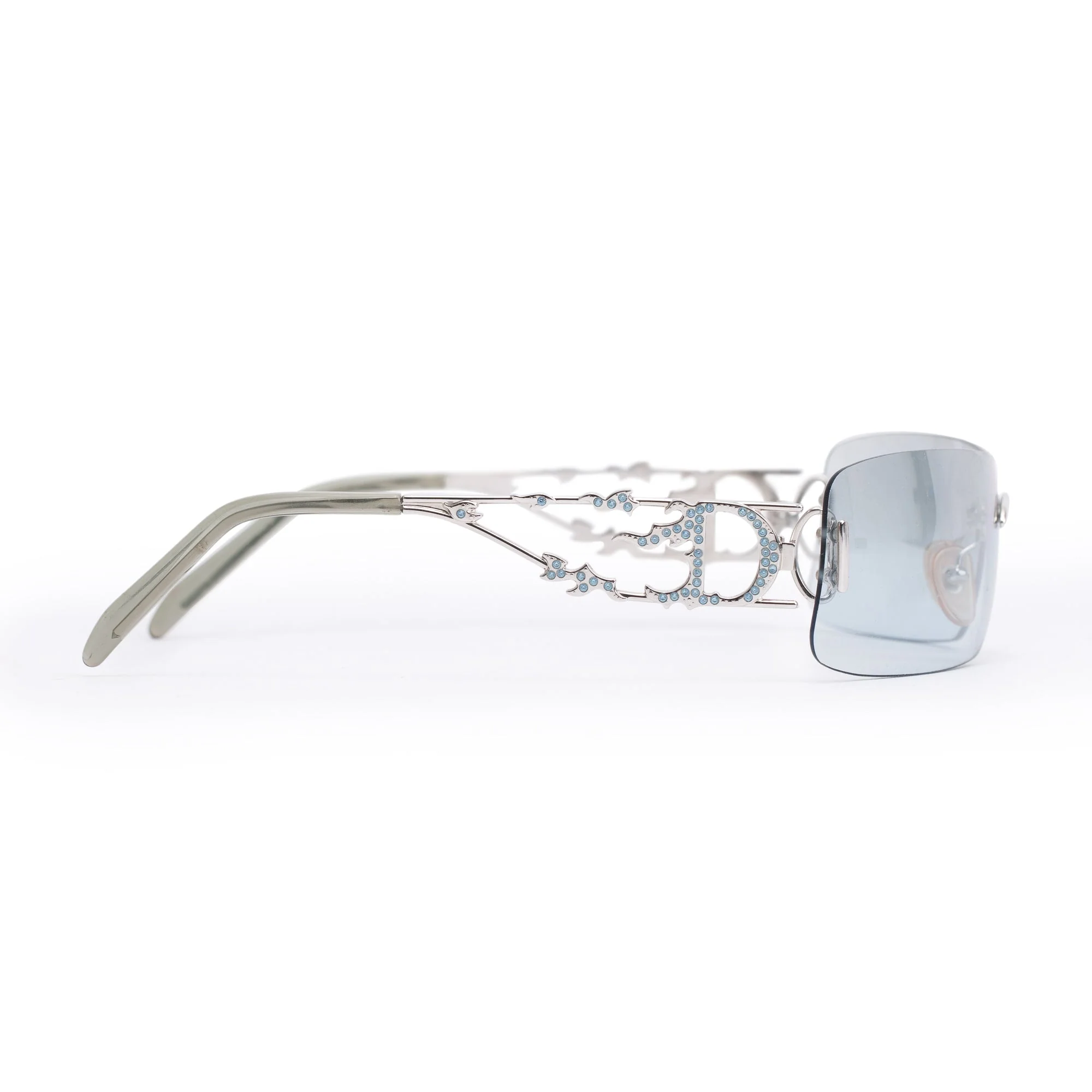 Christian Dior Silver-Tone Strass Dior Fire Rimless Shield Sunglasses w/ Case - Image 4