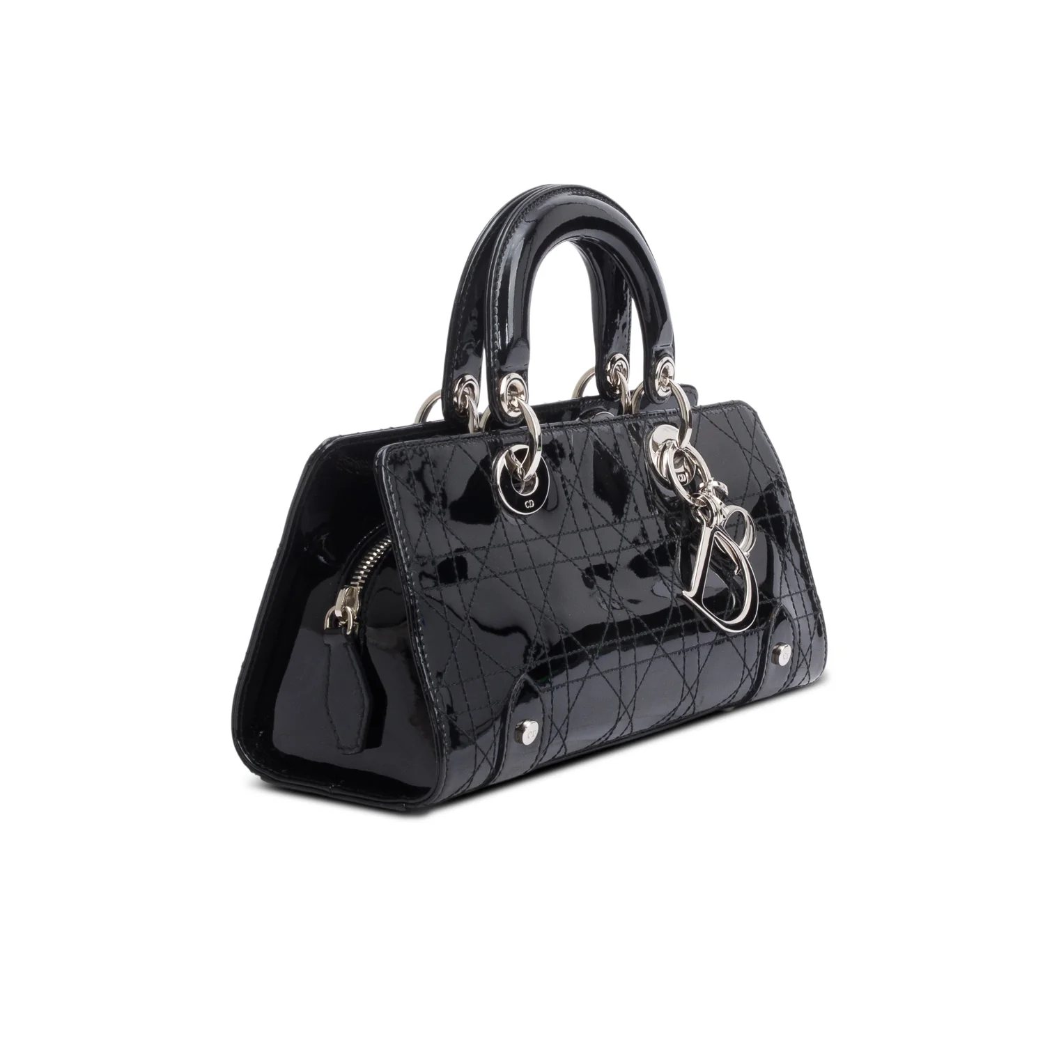 Christian Dior Vintage Black Patent Leather Cannage Calfskin Small East West Lady Dior W/ Authenticity Card - Image 2