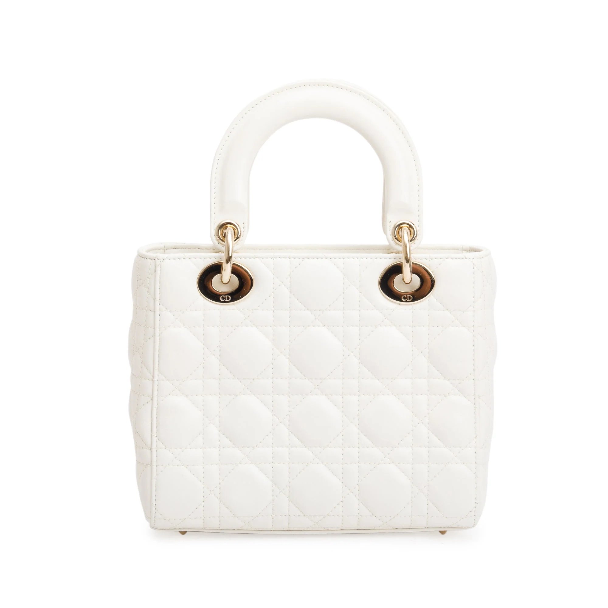Christian Dior White Cannage Leather Small Lady Dior Bag w/ Strap - Image 5
