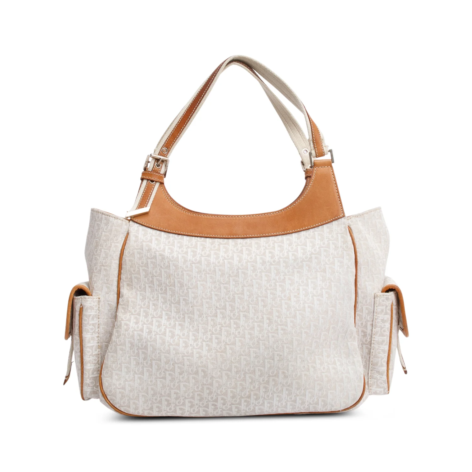 Christian Dior White Diorissimo Tan Leather Multi-Pocket Tote - Image 3