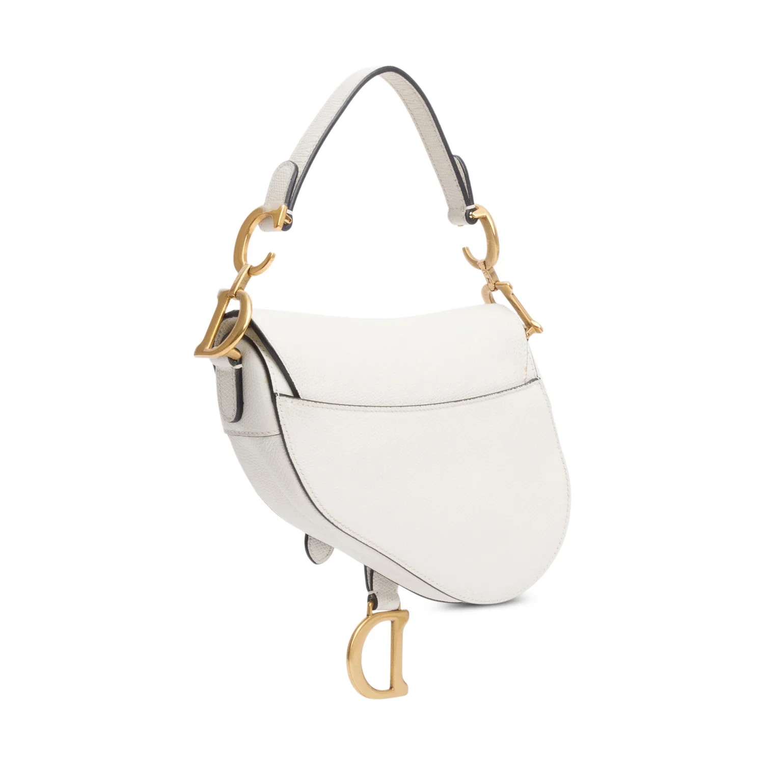 Christian Dior White Grained Calfskin Leather Mini Saddle Bag w/ Strap - Image 6