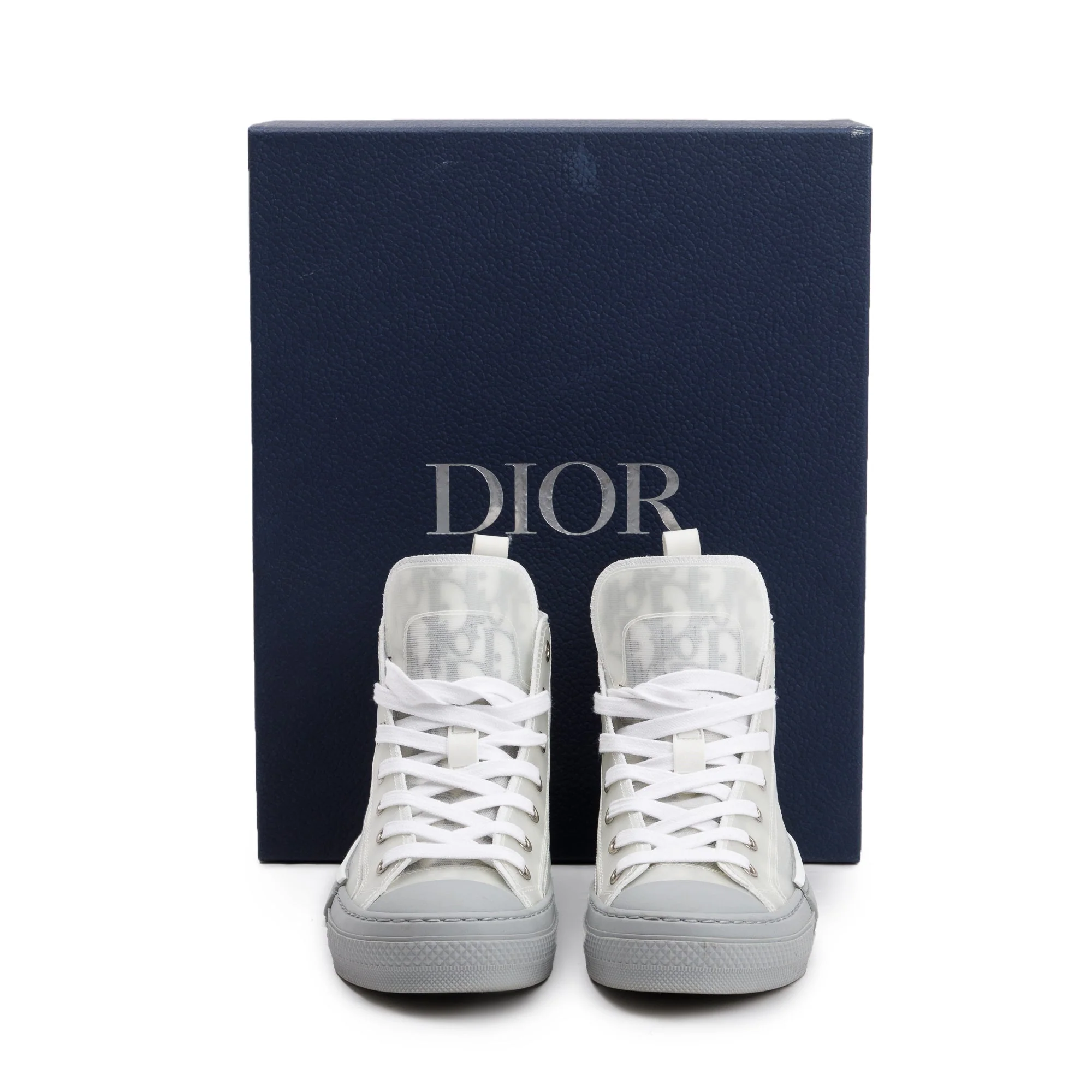 Christian Dior White/Grey Oblique Transparent Canvas B23 High-Top Sneakers, Size 36 w/ Box - Image 2