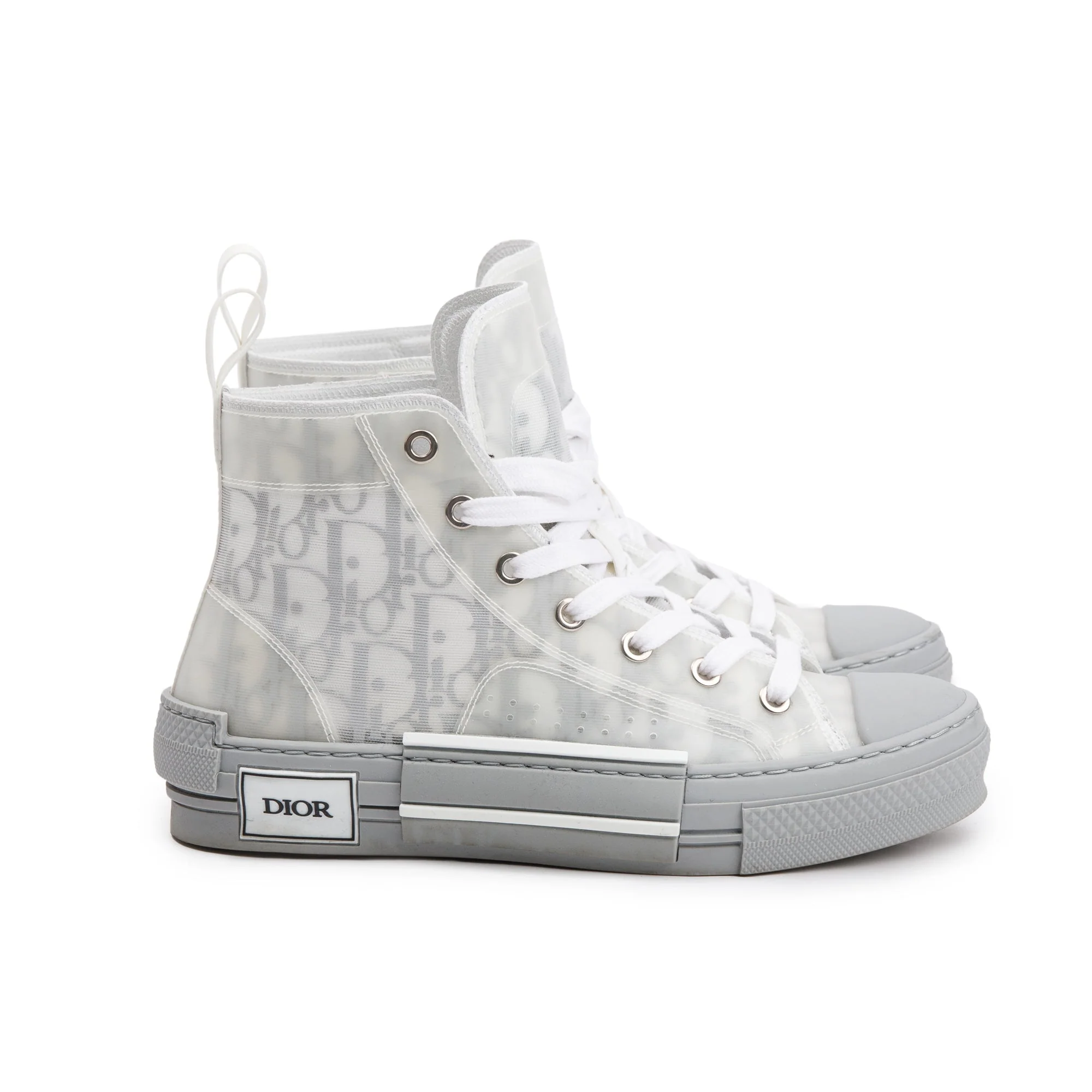 Christian Dior White/Grey Oblique Transparent Canvas B23 High-Top Sneakers, Size 36 w/ Box - Image 3