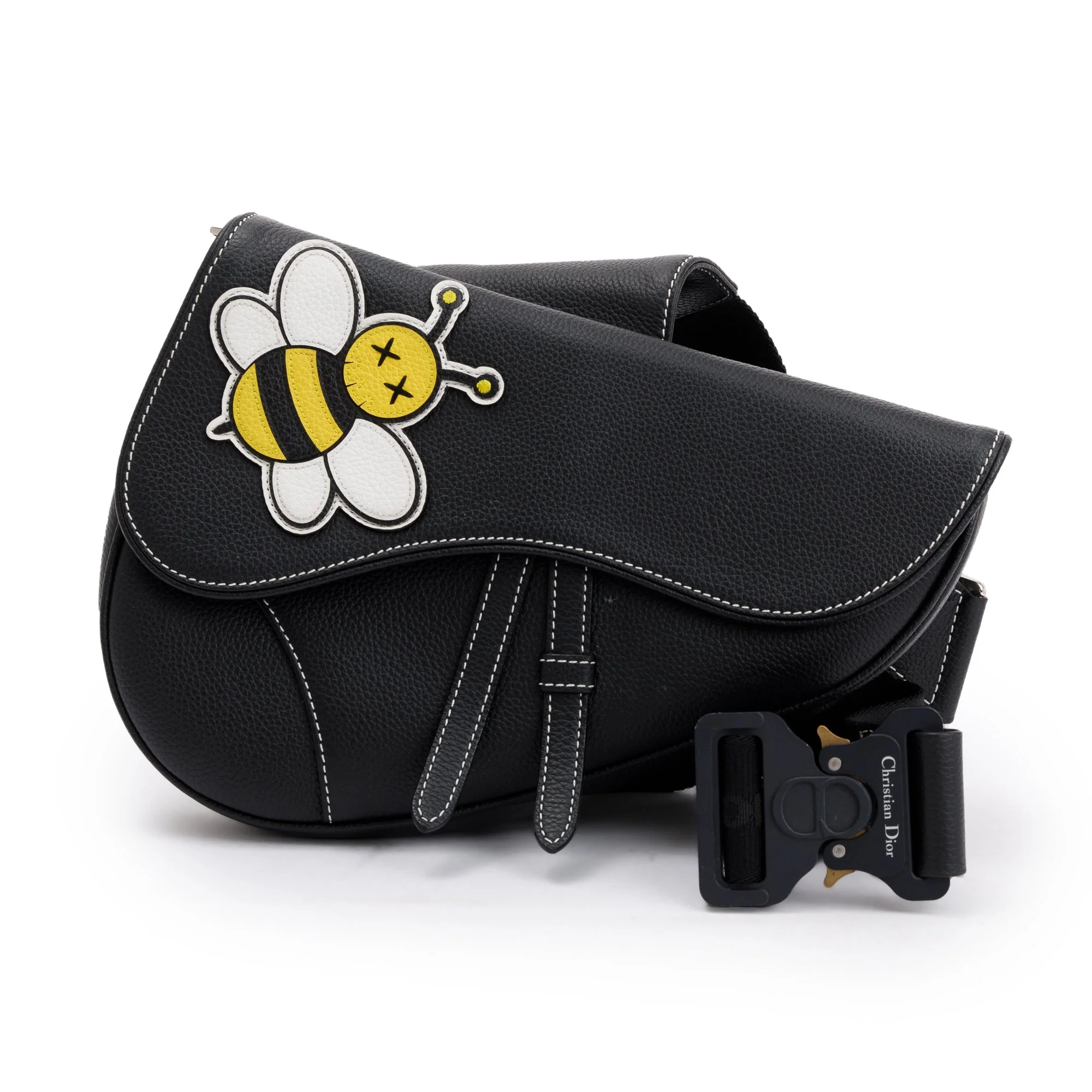 Christian Dior X Kaws Calfskin Leather Bee Saddle Bag w/ Box