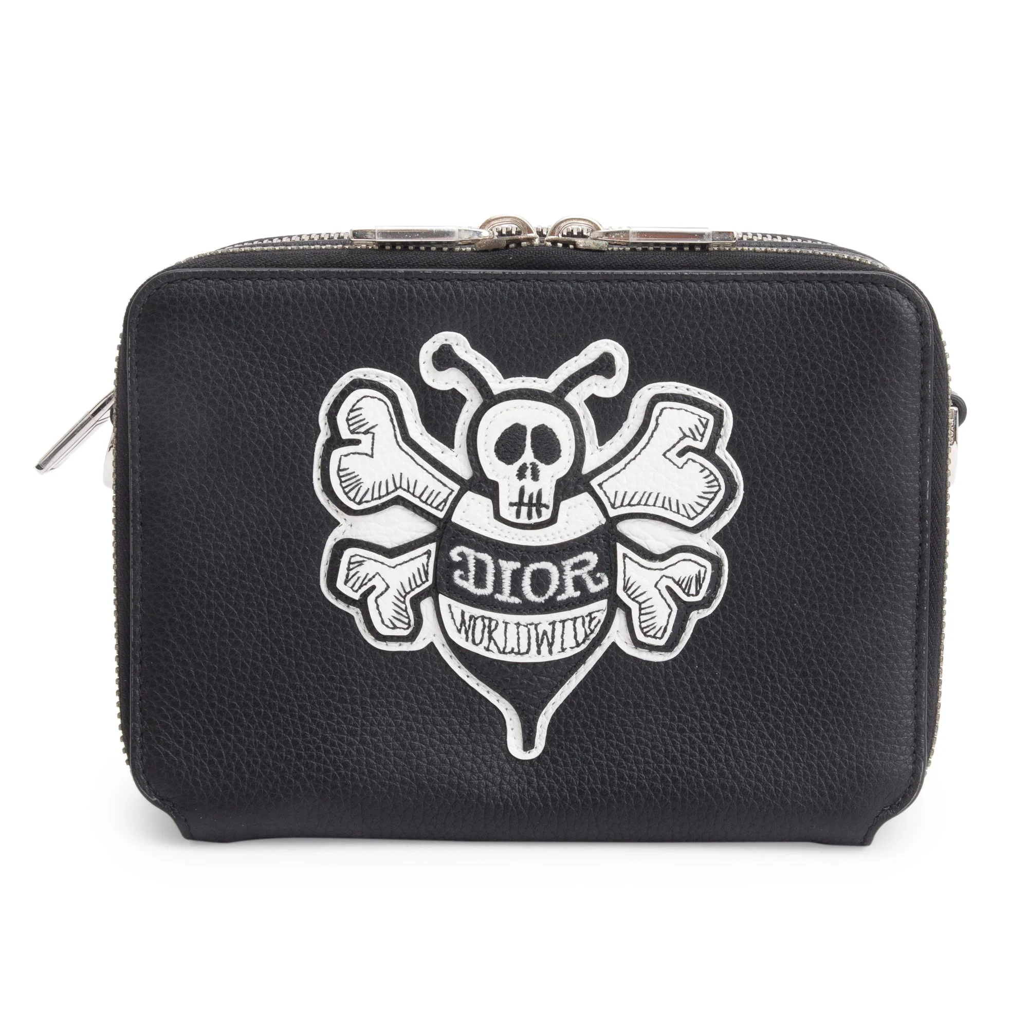 Christian Dior x Shawn Stussy Black Calfskin Leather Double Zip Crossbody Bag - Image 3