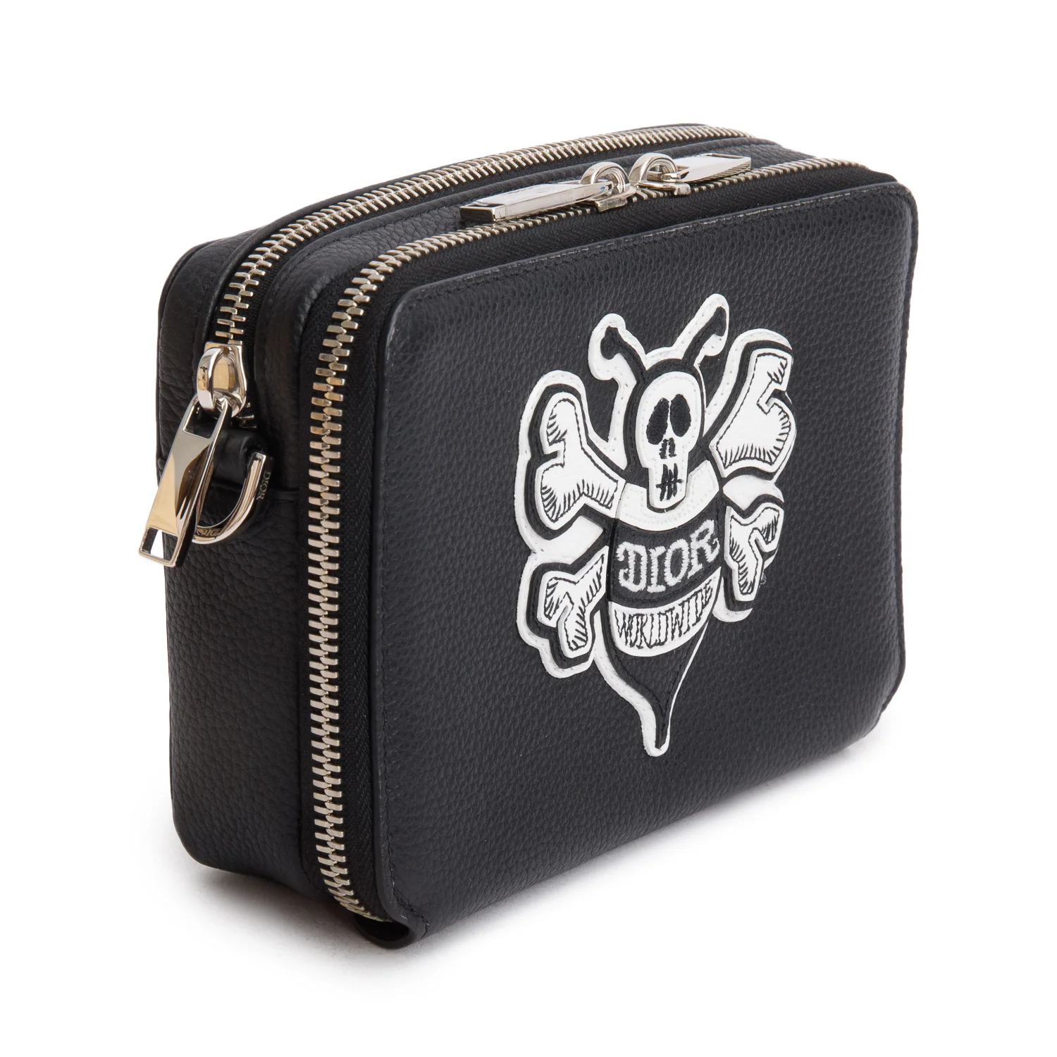 Christian Dior x Shawn Stussy Black Calfskin Leather Double Zip Crossbody Bag - Image 4