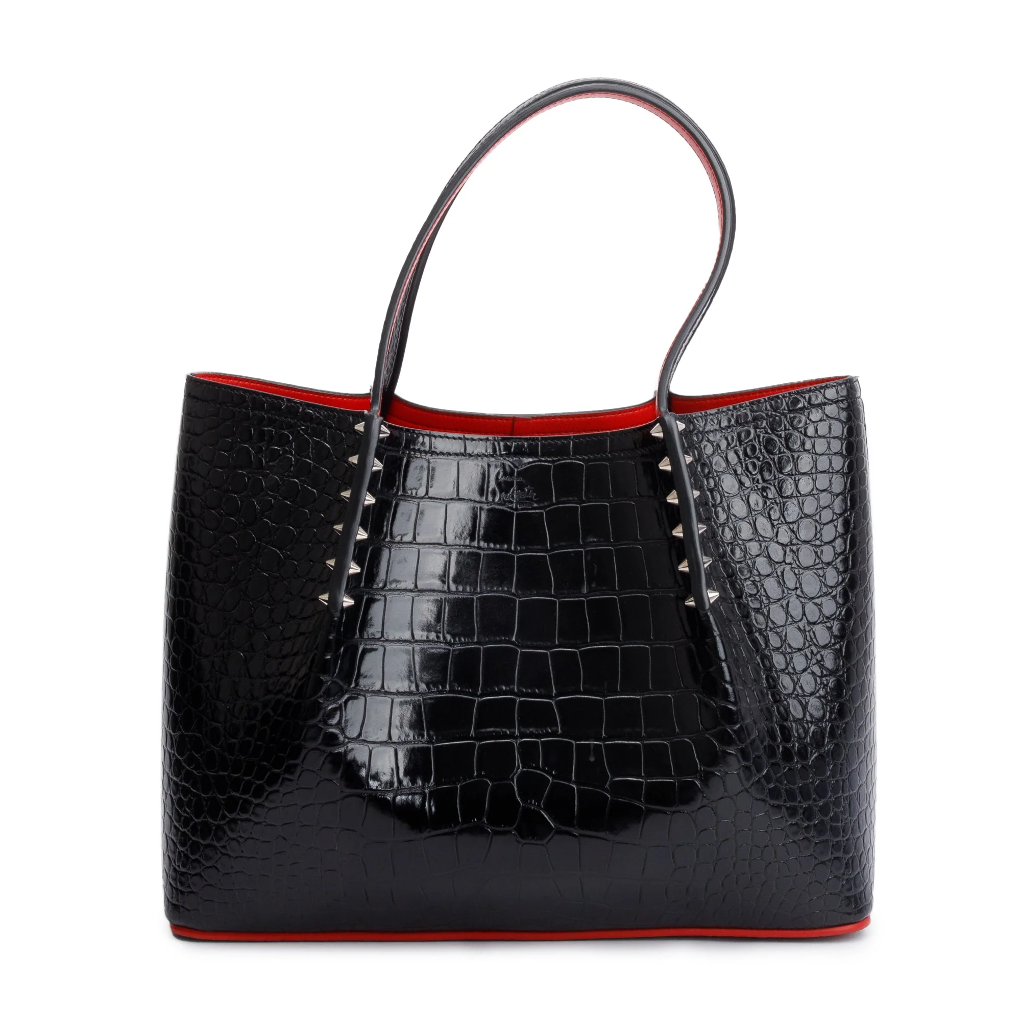 Christian Louboutin Black Alligator Embossed Calf Leather Spike Small Cabarock Tote Bag