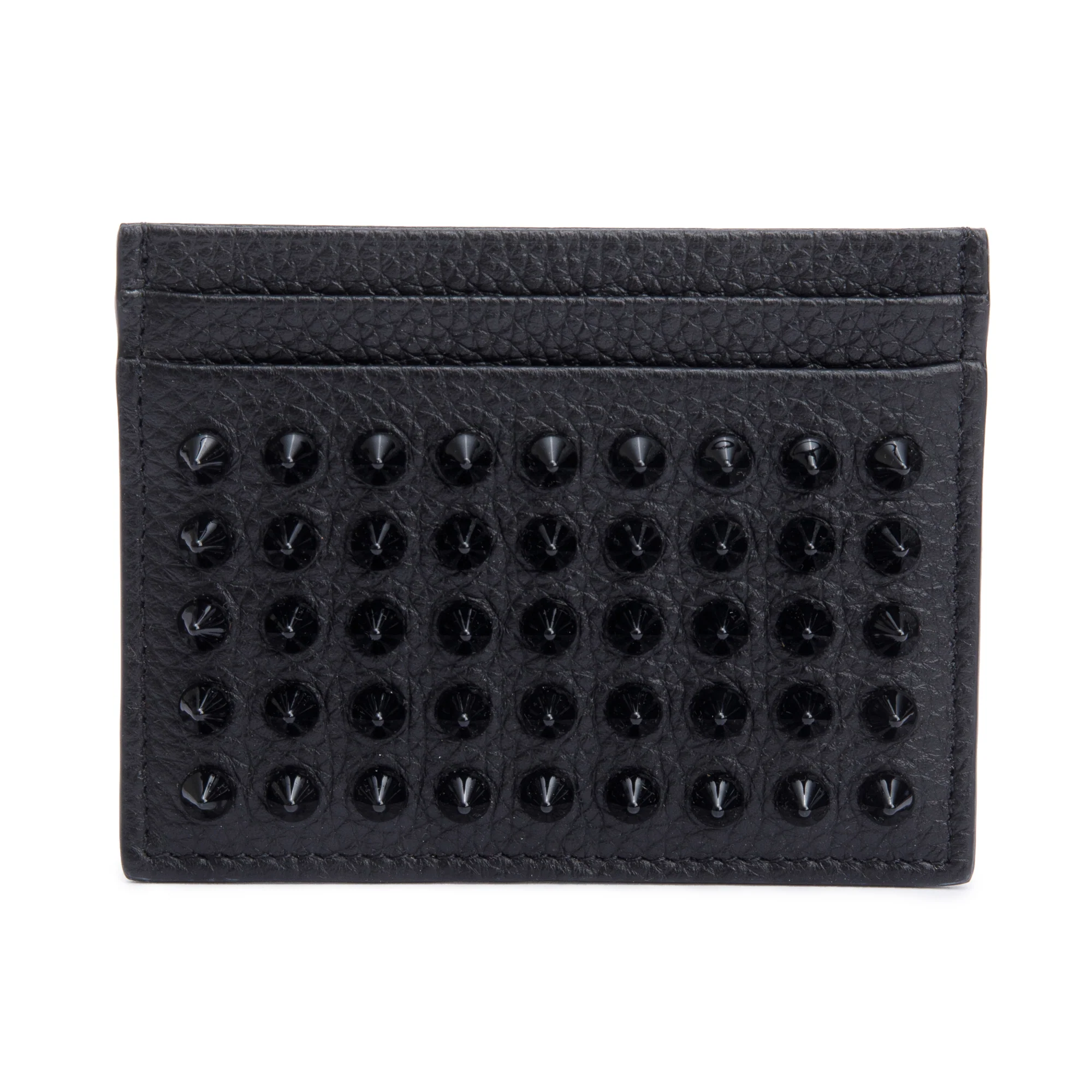 Christian Louboutin Black Calfskin Leather Kios Spiked Card Holder w/ Box