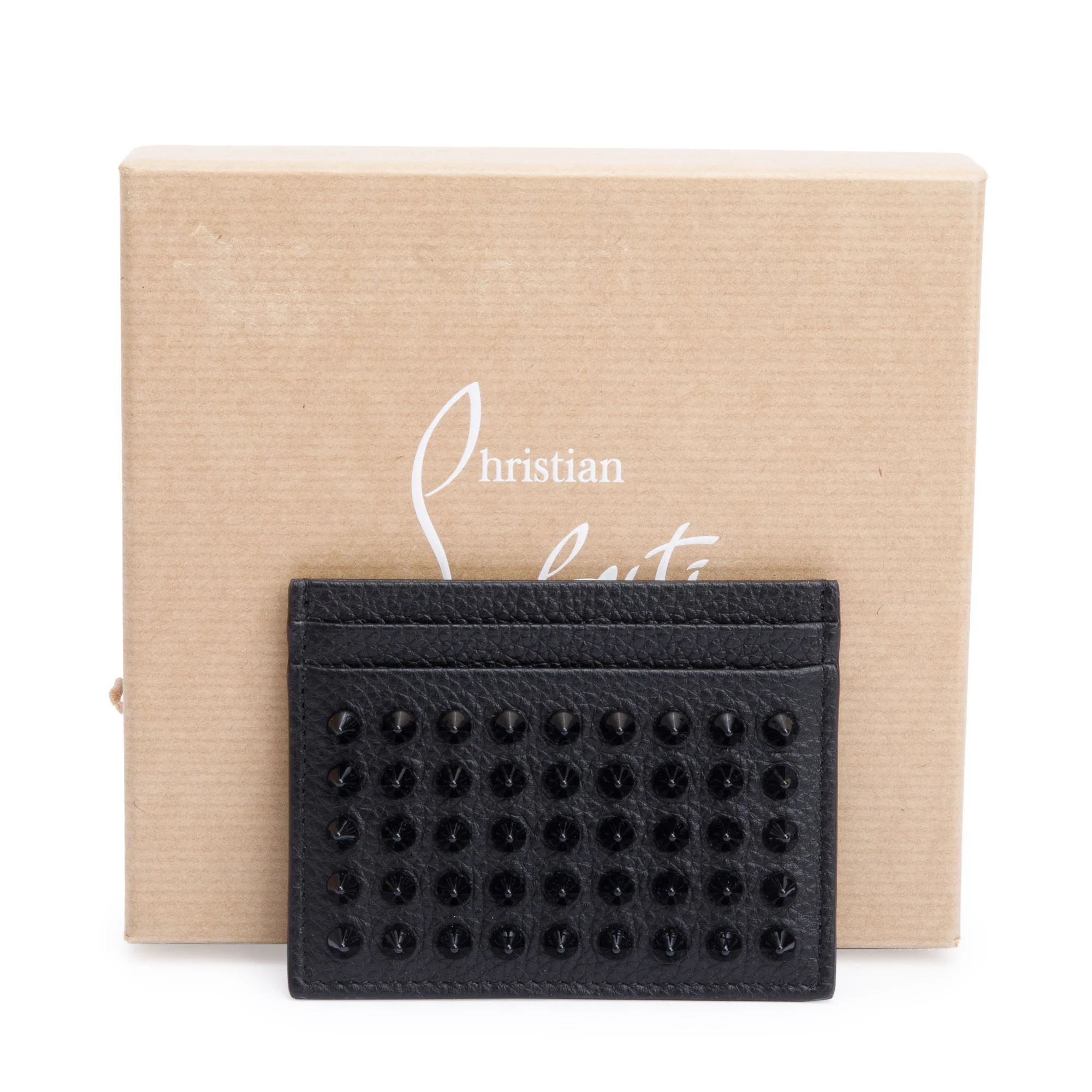 Christian Louboutin Black Calfskin Leather Kios Spiked Card Holder w/ Box - Image 2
