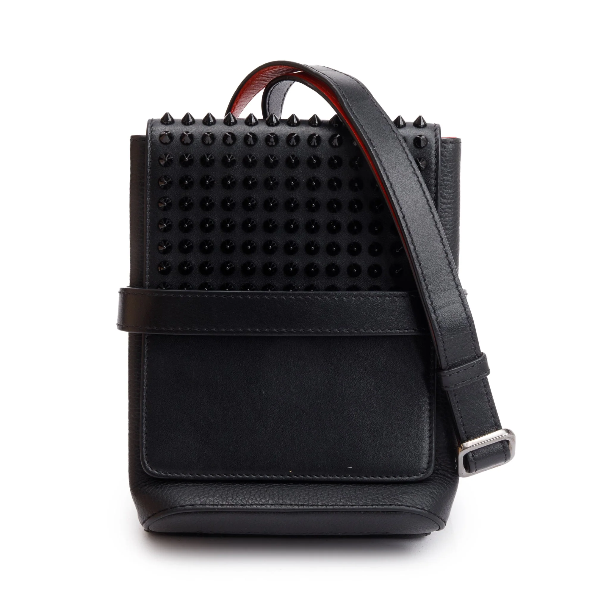 Christian Louboutin Black Calfskin Leather Spikes Benech Reporter Messenger Bag - Image 3