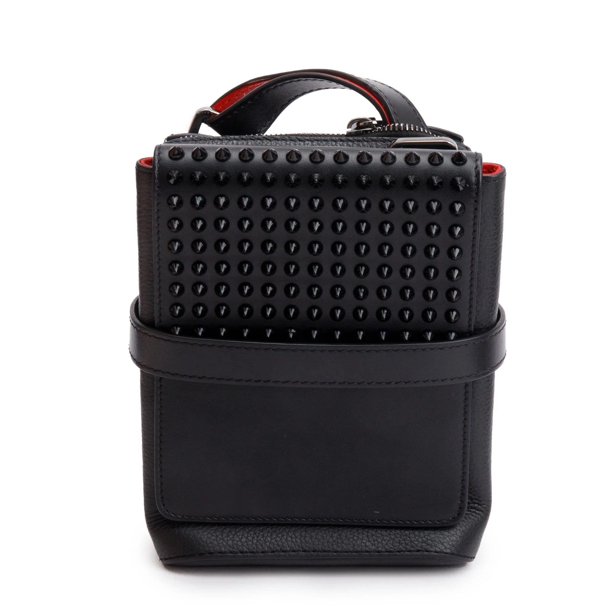 Christian Louboutin Black Calfskin Leather Spikes Benech Reporter Messenger Bag - Image 4