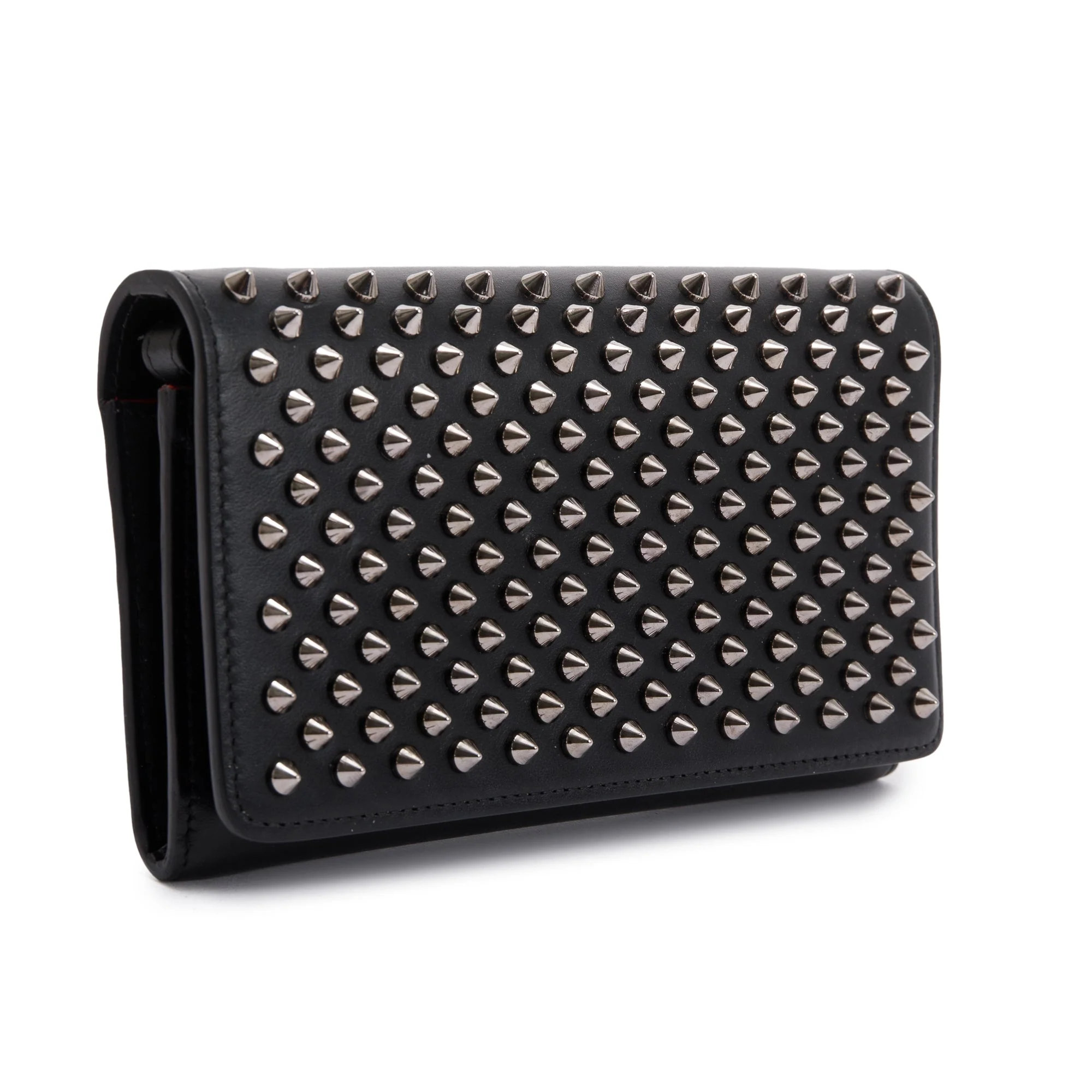 Christian Louboutin Black Leather Macaron Spike Flap Wallet w/ Box & Receipt - Image 3