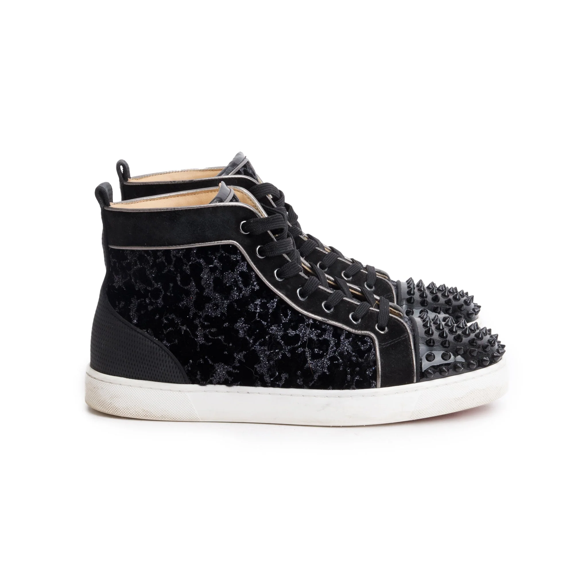 Christian Louboutin Black Leather Suede Louis Spikes Orlato High-Top Sneakers, Size 43.5 w/ Box - Image 3