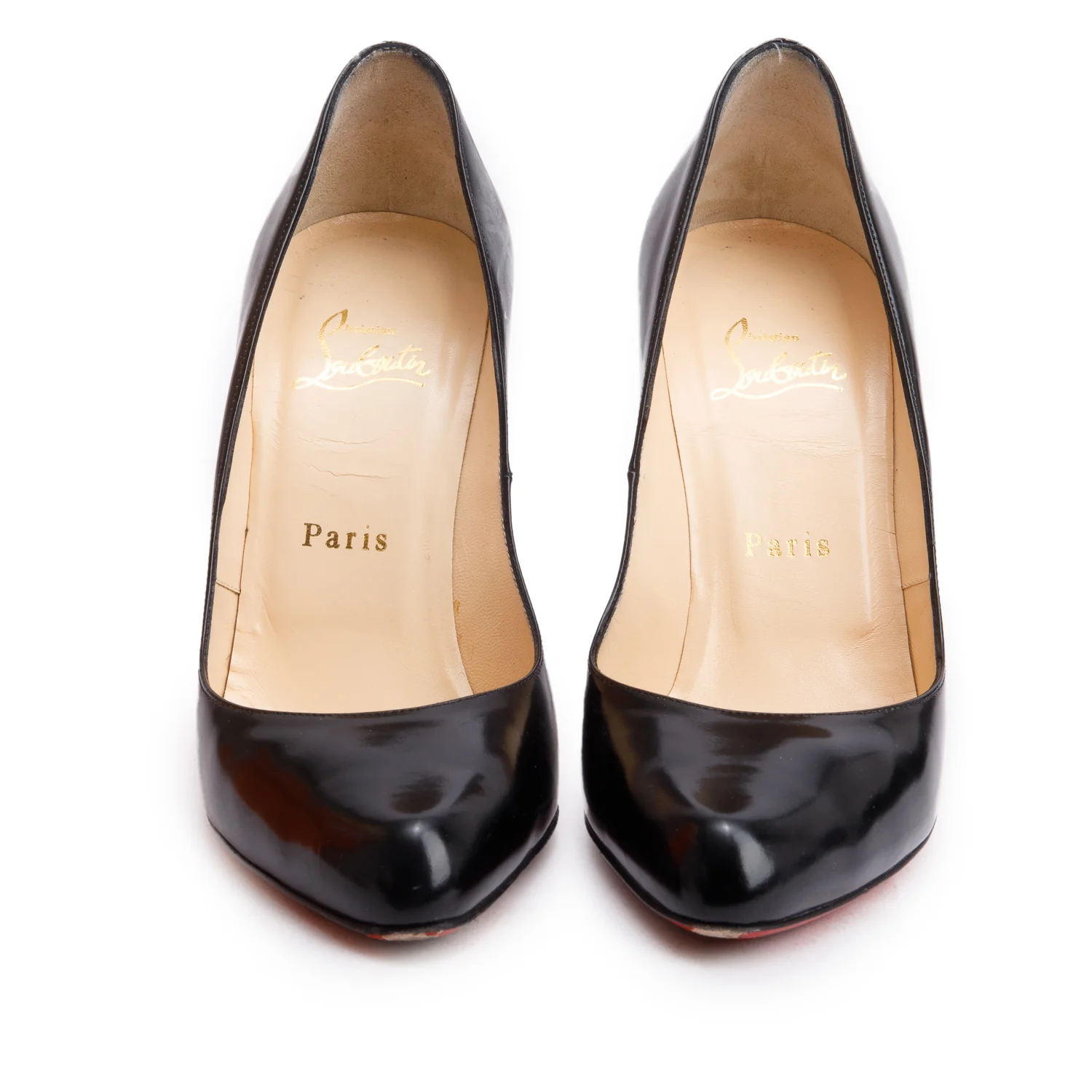 Christian Louboutin Black Patent Leather Decollete Jazz Pumps, Size 38 w/ Box
