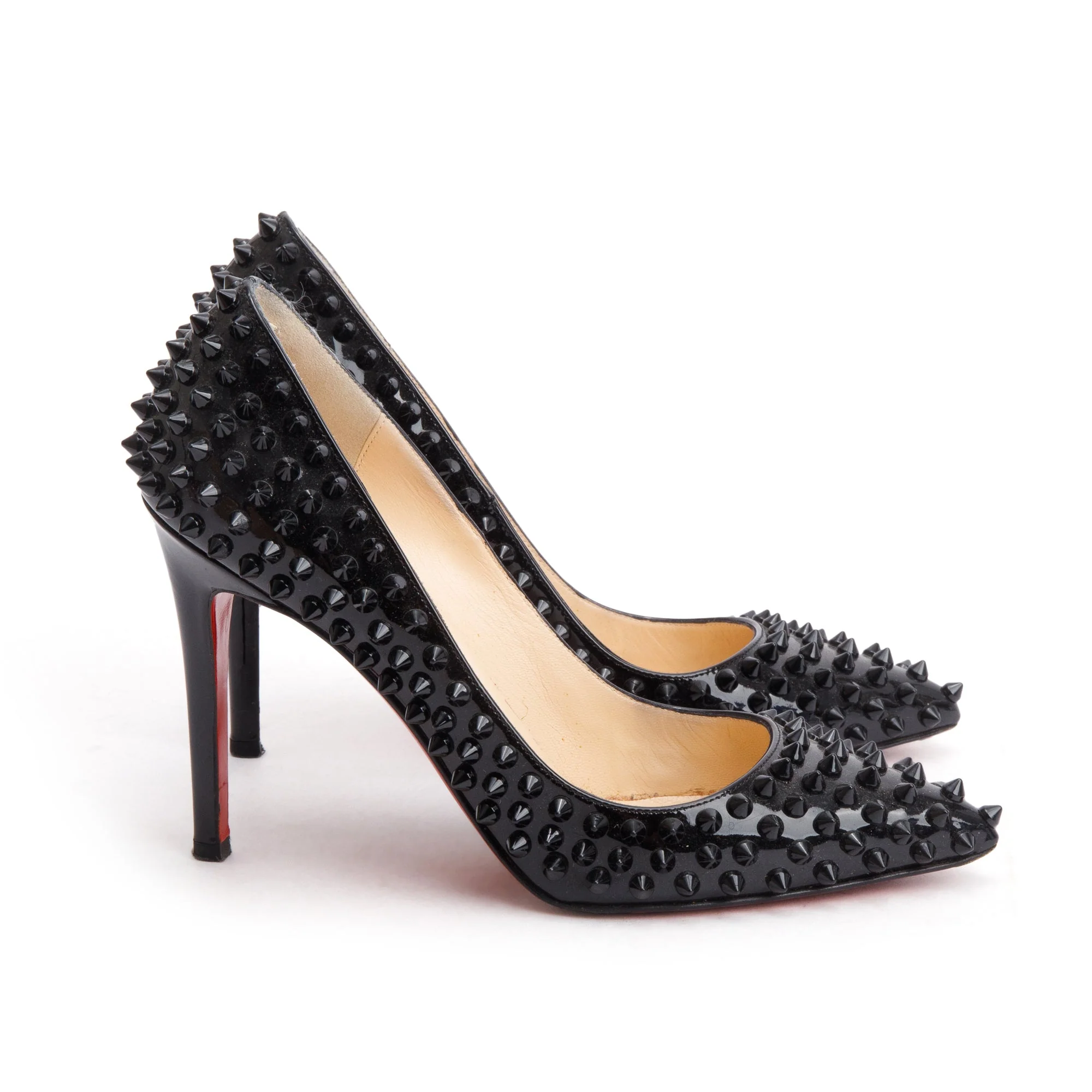 Christian Louboutin Black Patent Leather Pigalle Spike Pumps, Size 37 - Image 3