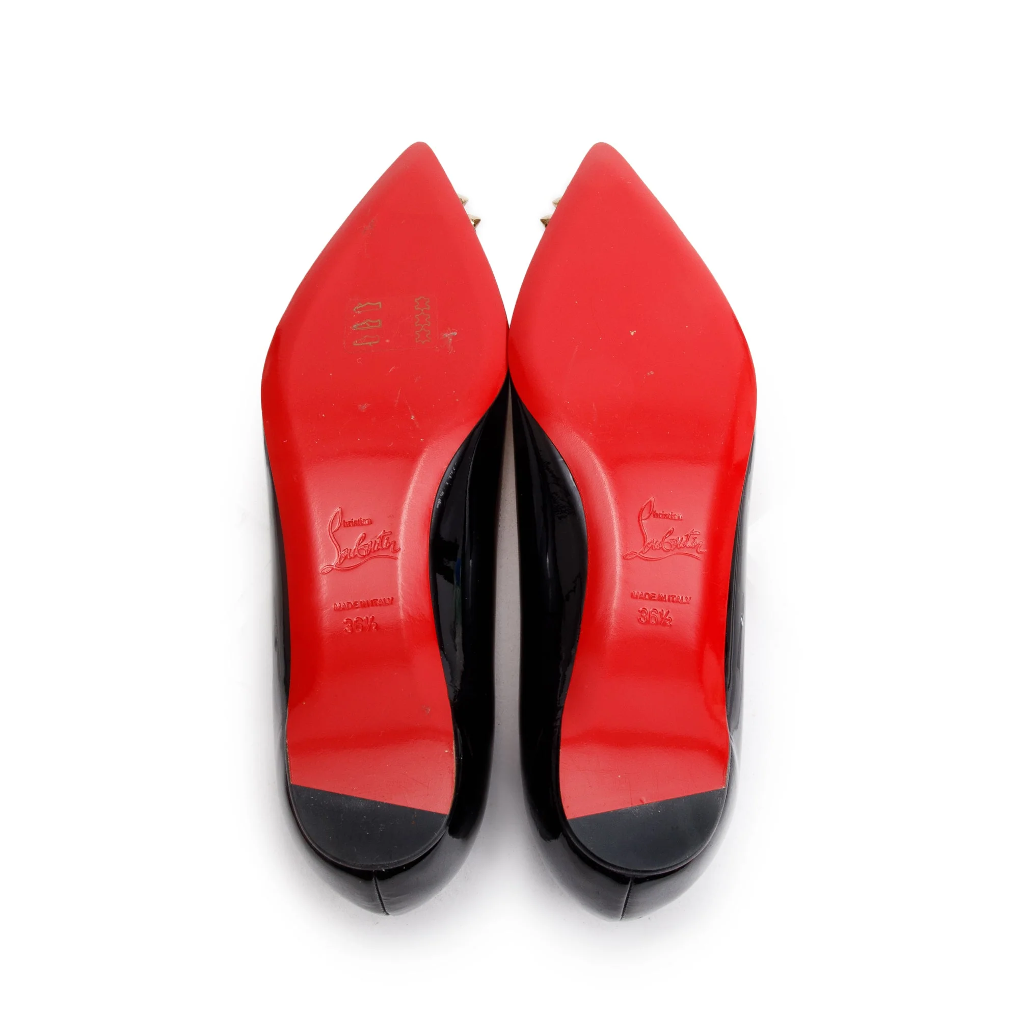 Christian Louboutin Black Patent Leather Studded Cap Toe Geo Flats, Size 36 - Image 5