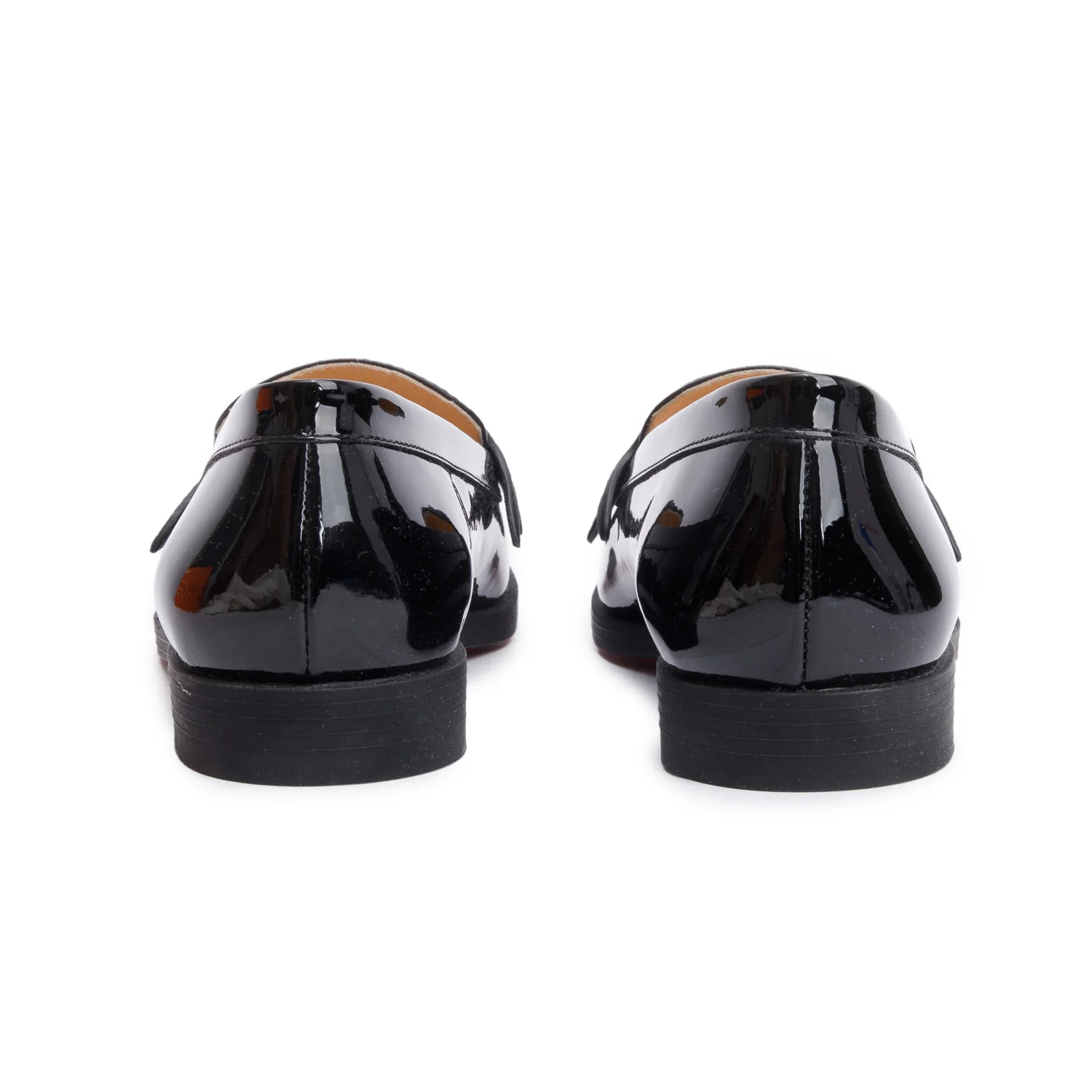Christian Louboutin Black Patent Leather Suede Mini Penny Flat Shoes, Size 35 w/ Box - Image 5