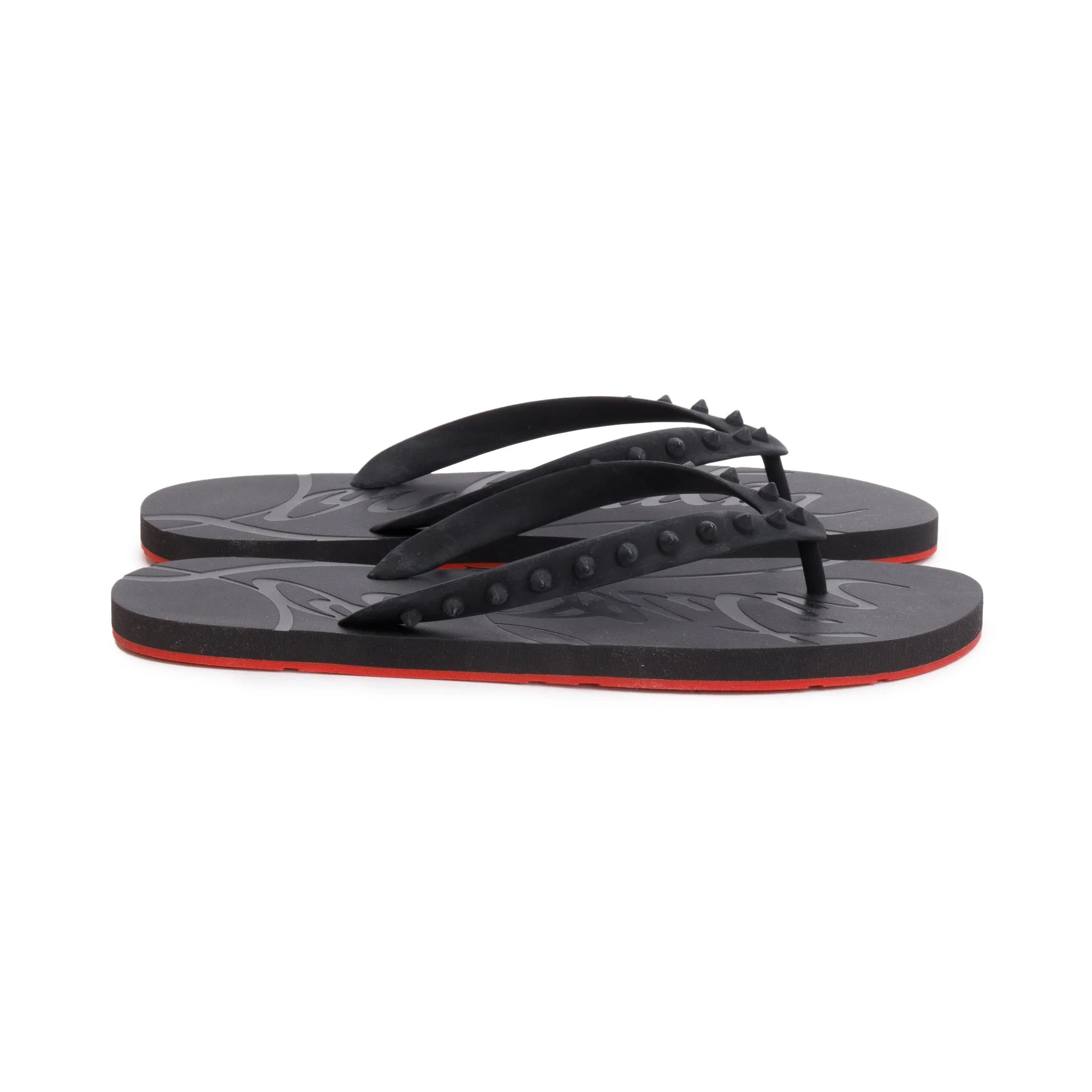 Christian Louboutin Black Rubber Loubi Flip Thong Sandals, Size 45 w/ Box - Image 4