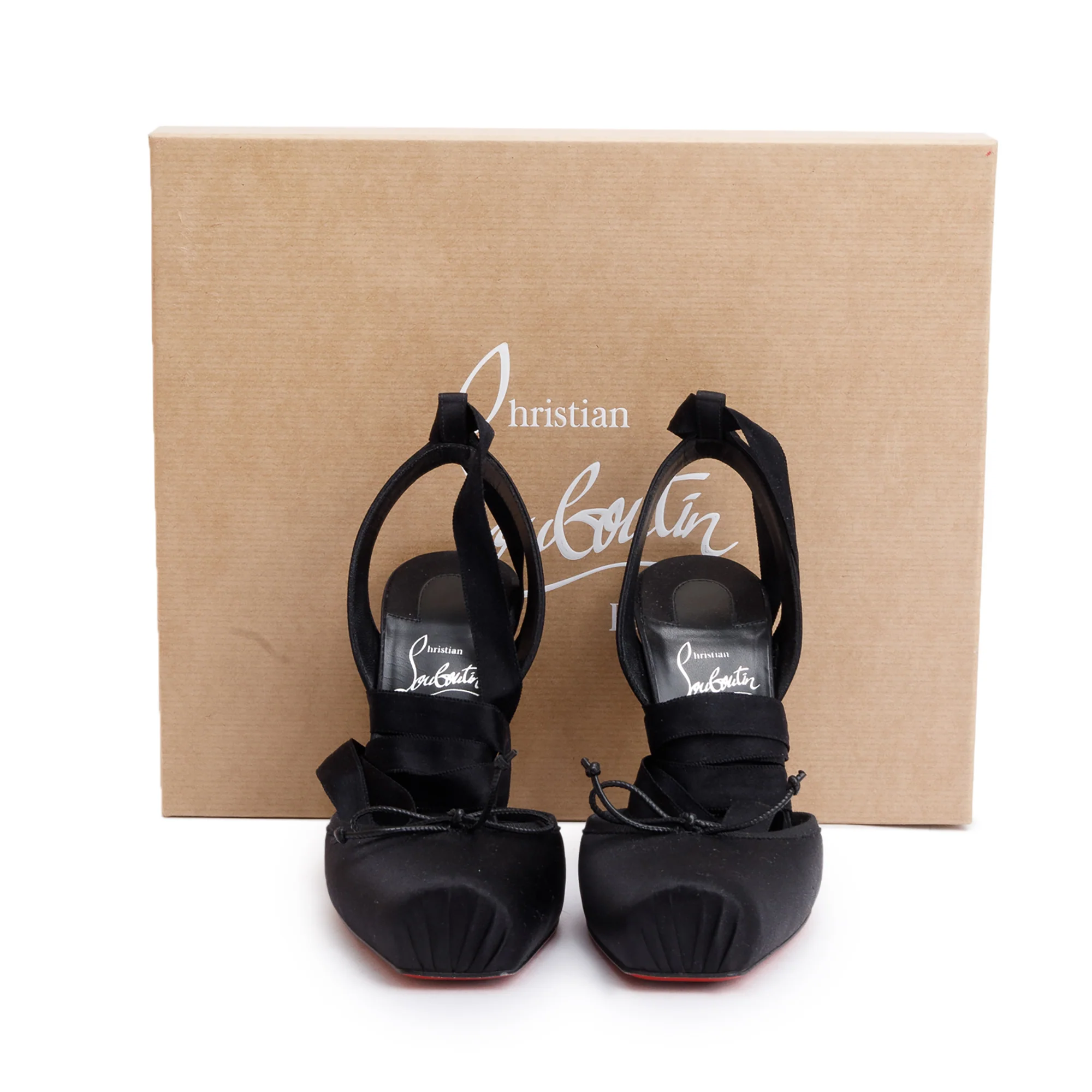 Christian Louboutin Black Satin Cassia Lace Up Pumps, Size 36 w/ Box - Image 2