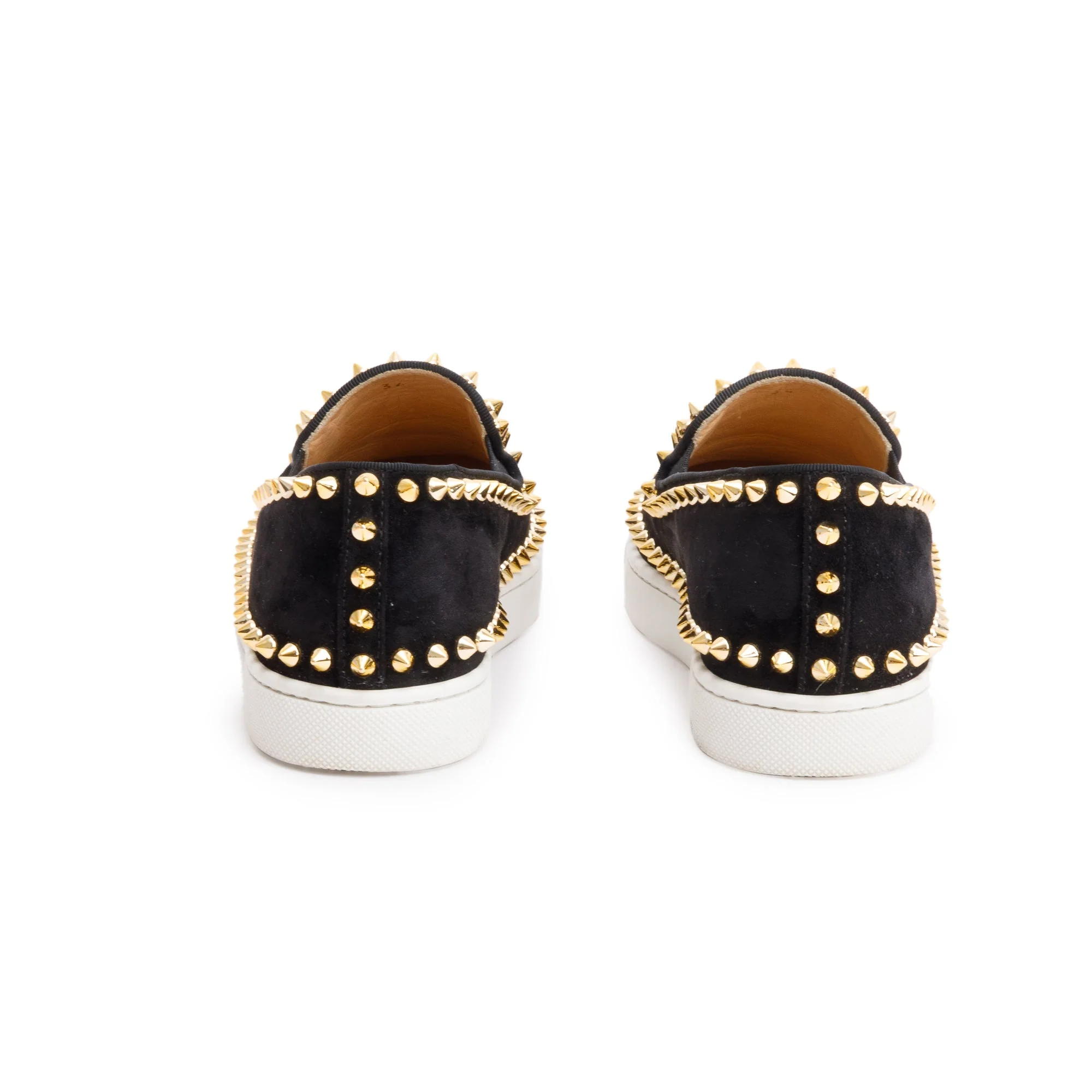 Christian Louboutin Black Suede crystal Embellished Spike Slide Sneakers, Size 34 w/ Box - Image 6