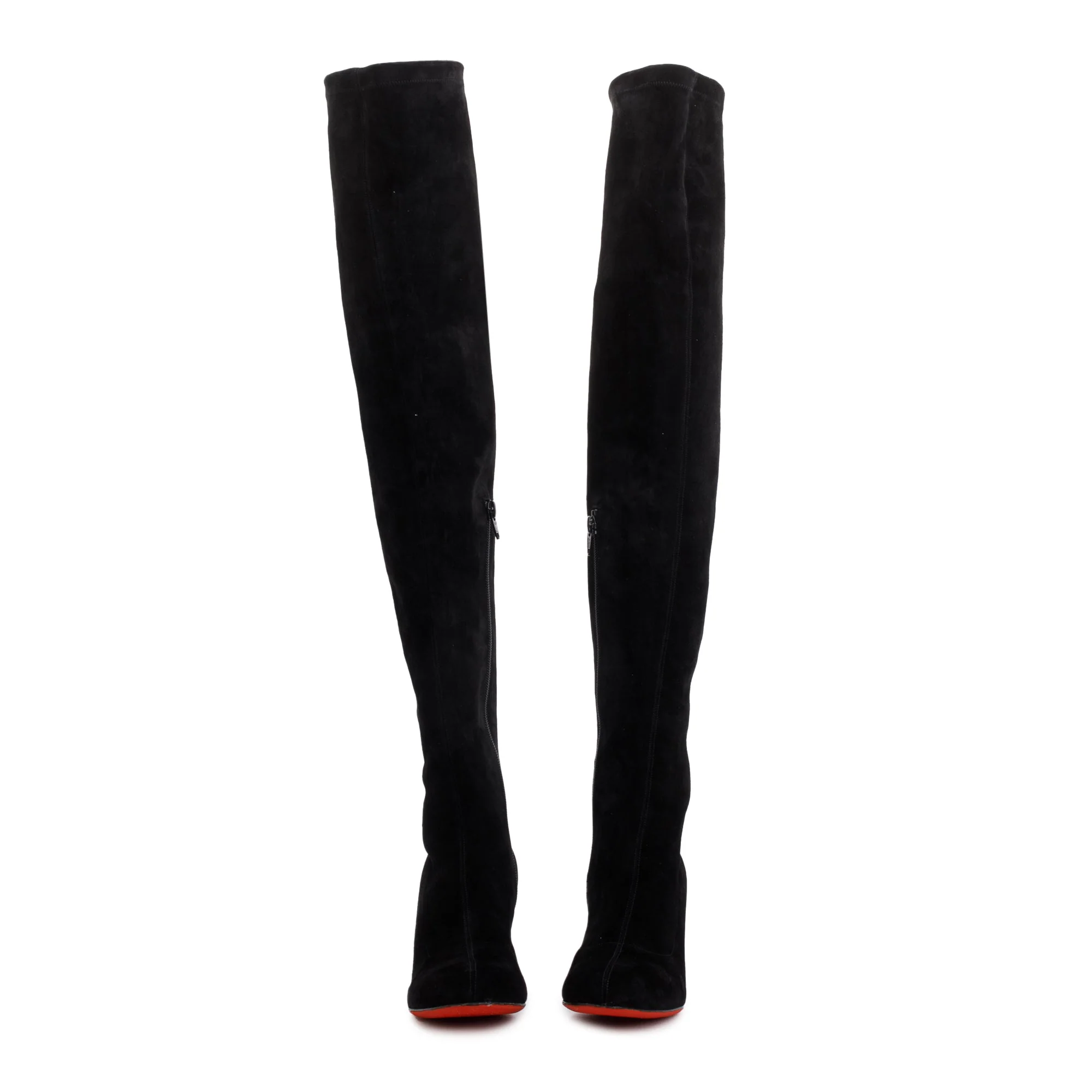 Christian Louboutin Black Veau Velours Stretch Alta Top 70 Boots, Size 37 w/ Box