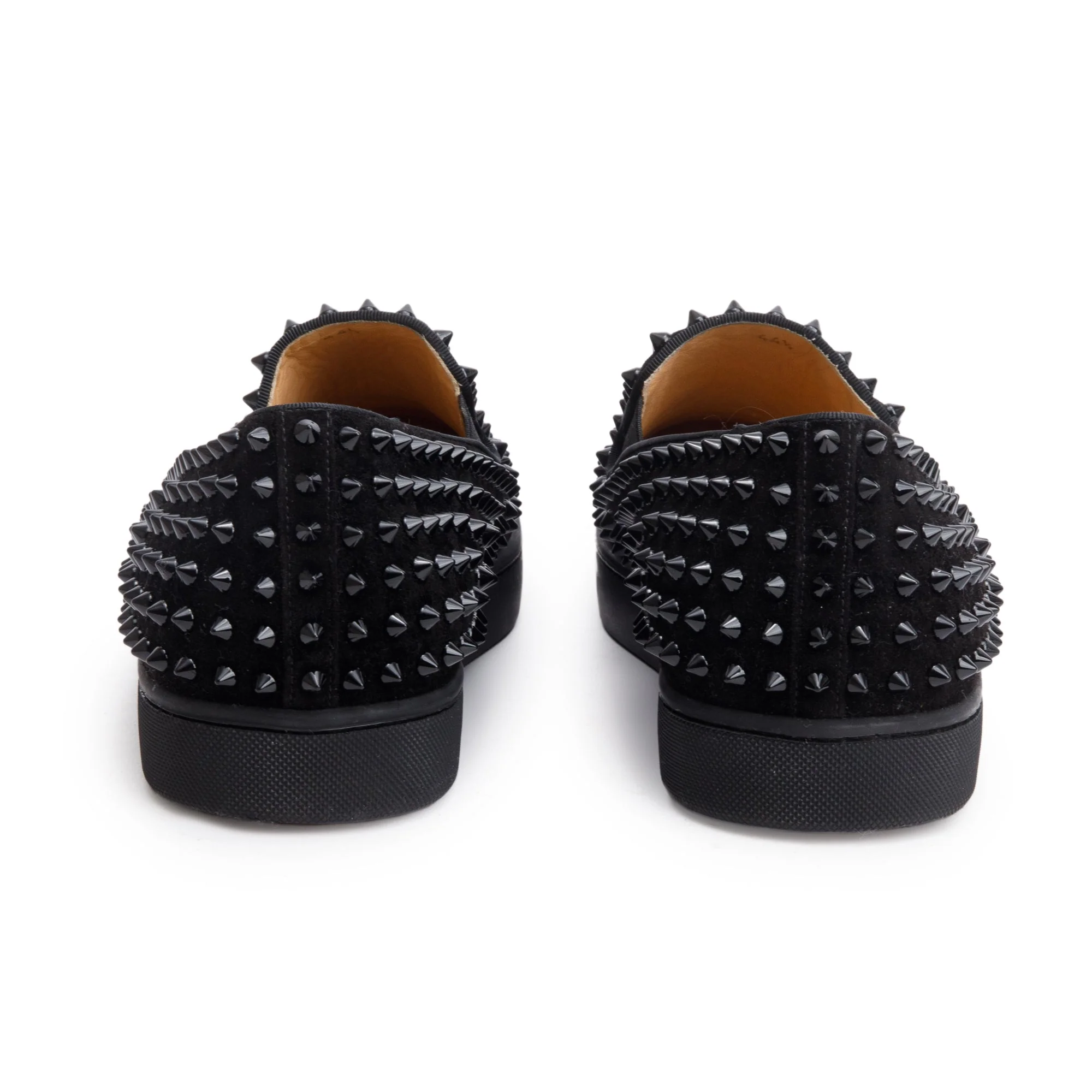 Christian Louboutin Black Velours Spike Roller Boat Slide Sneakers, Size 44.5 w/ Box - Image 6