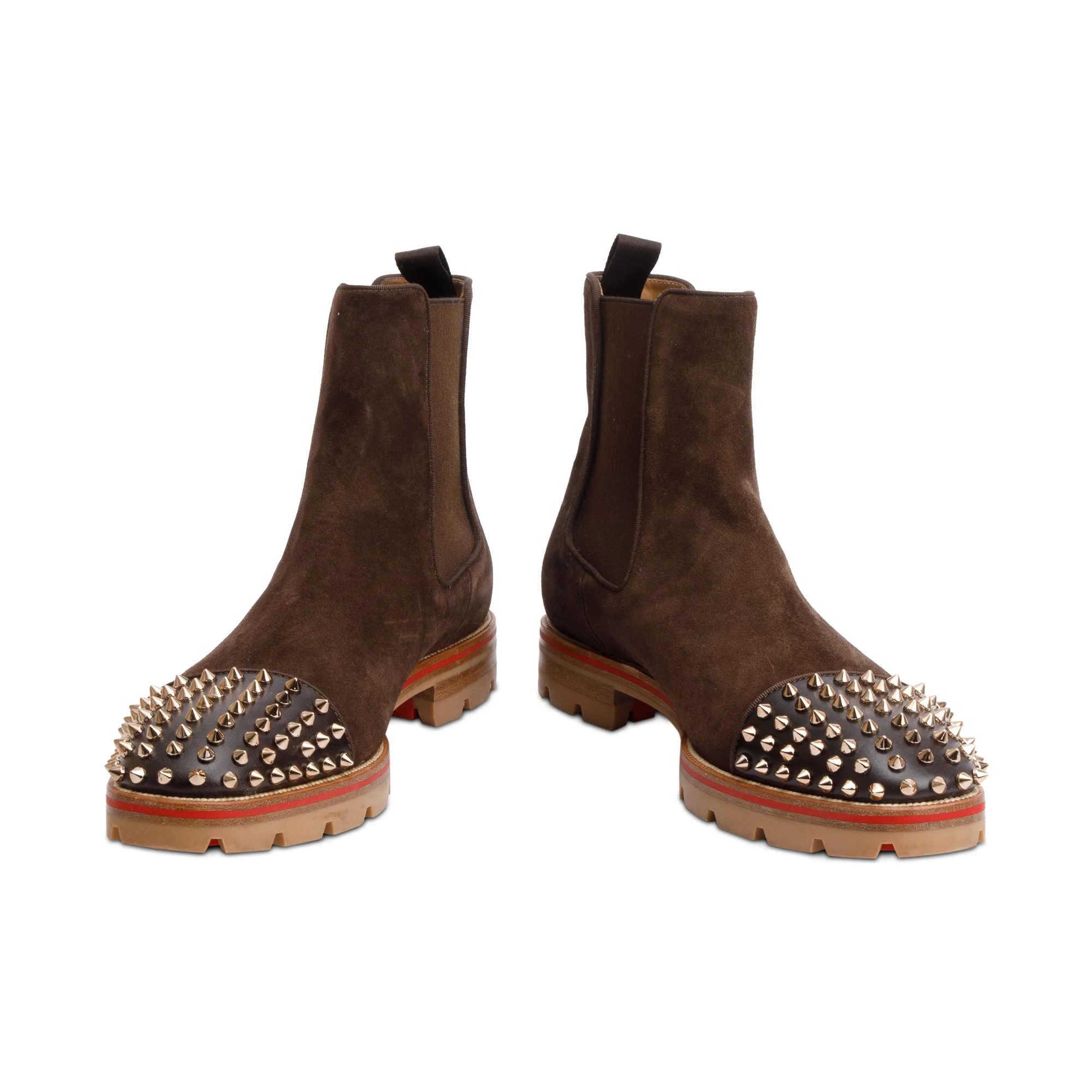 Christian Louboutin Brown Suede Melon Spikes Chelsea Boots, Size 43.5 w/ Box - Image 4