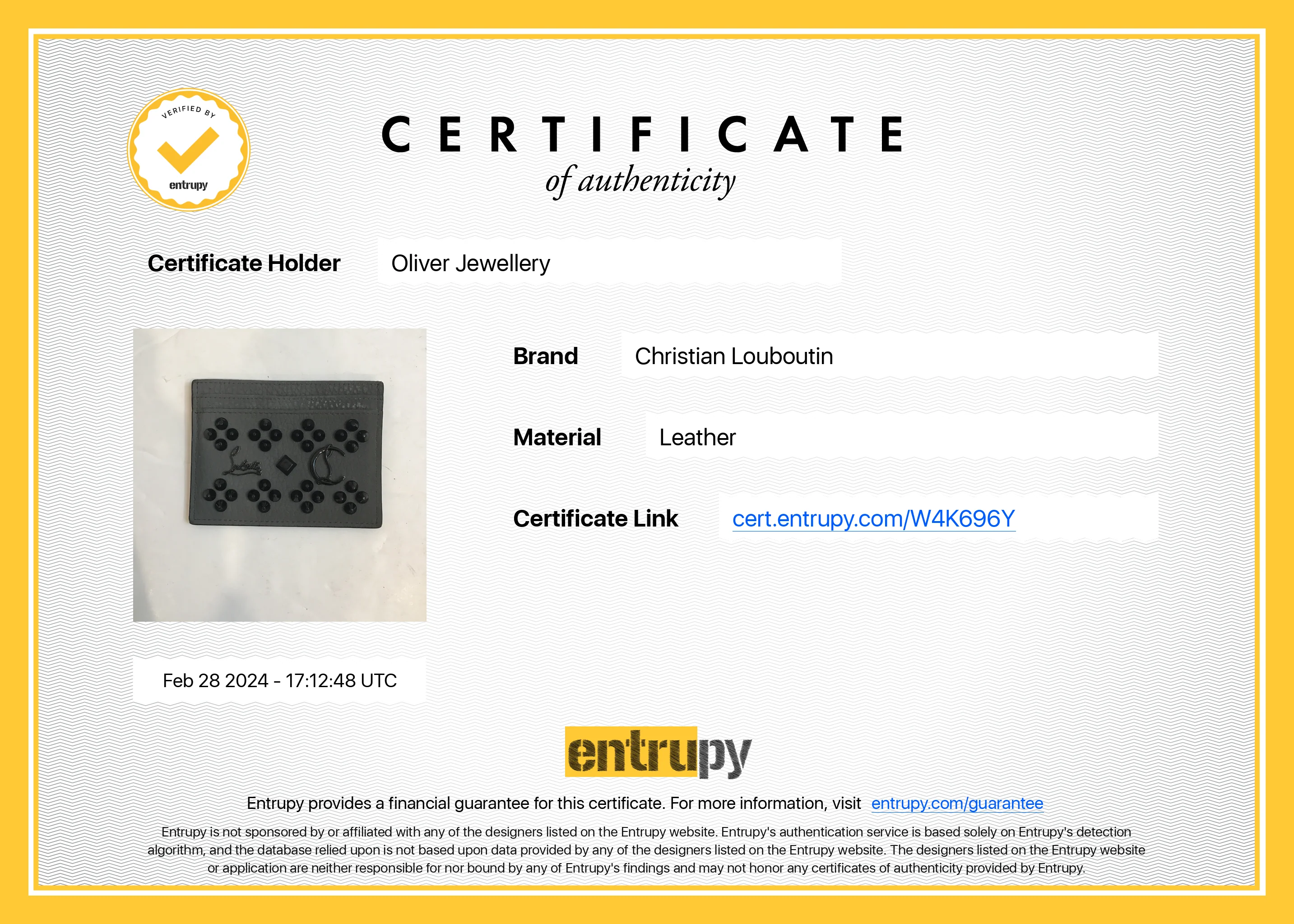 Christian Louboutin Grey Calfskin Leather Kios Spiked Card Holder - Image 9