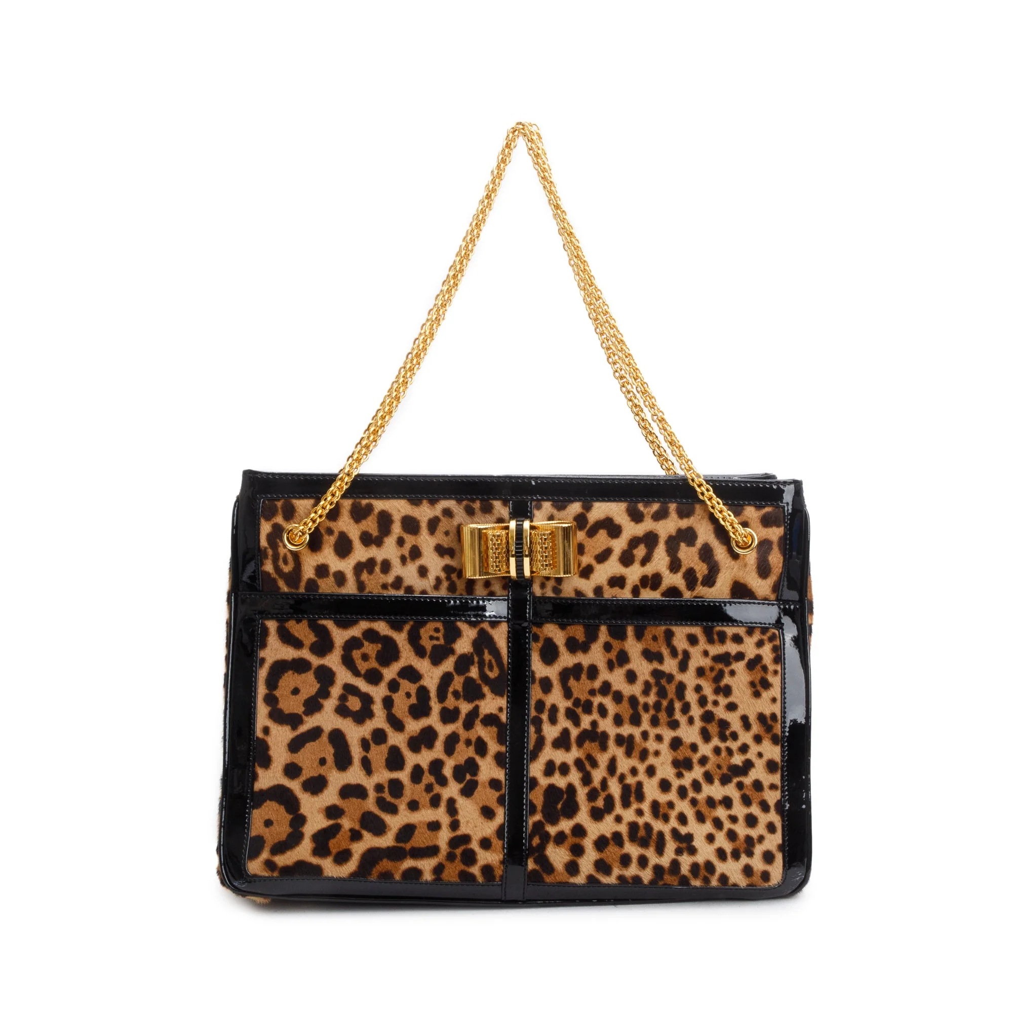 Christian Louboutin Leopard Print Ponyhair Patent Leather Trim Sweet Charity Tote Bag - Image 3
