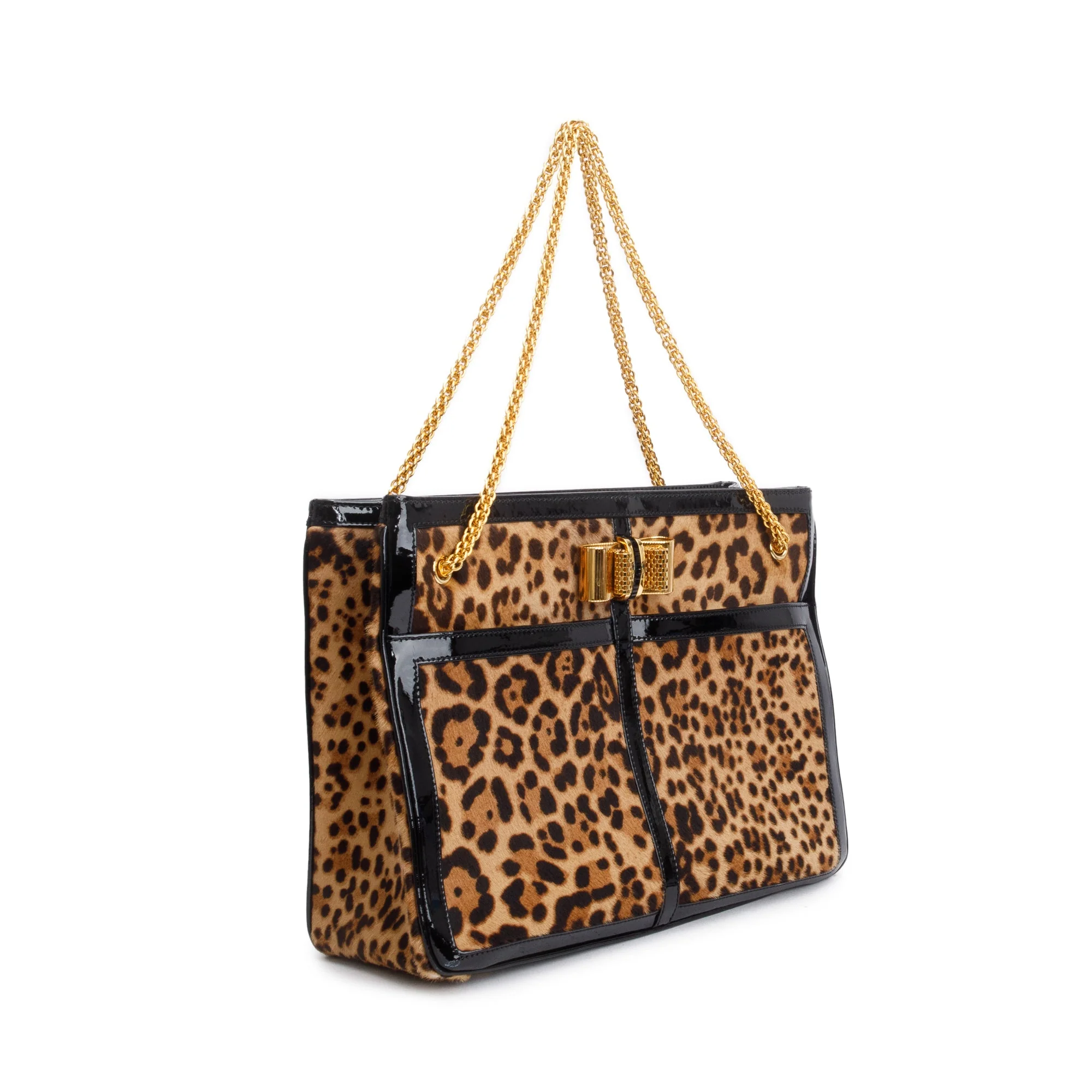 Christian Louboutin Leopard Print Ponyhair Patent Leather Trim Sweet Charity Tote Bag - Image 4