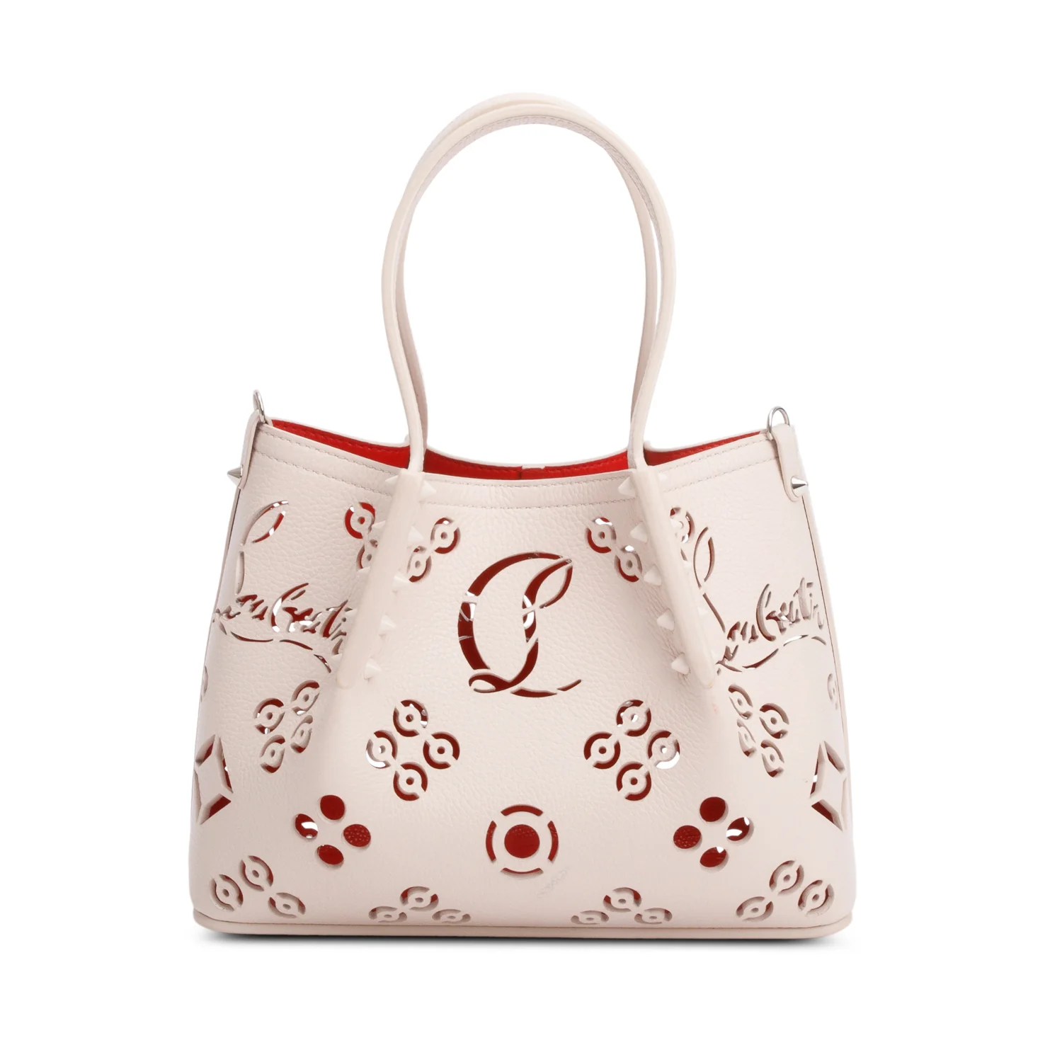 Christian Louboutin Neutral Calf Leather Spike Mini Cabarock Tote Bag w/ Strap - Image 3