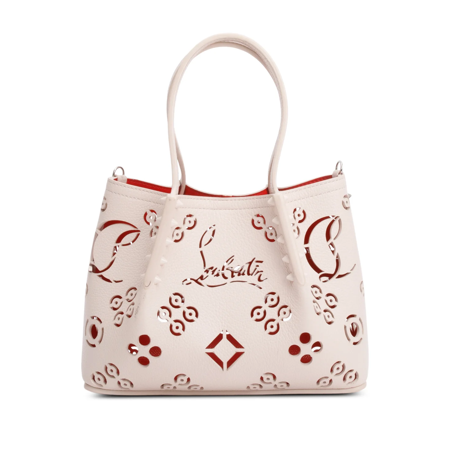 Christian Louboutin Neutral Calf Leather Spike Mini Cabarock Tote Bag w/ Strap - Image 5