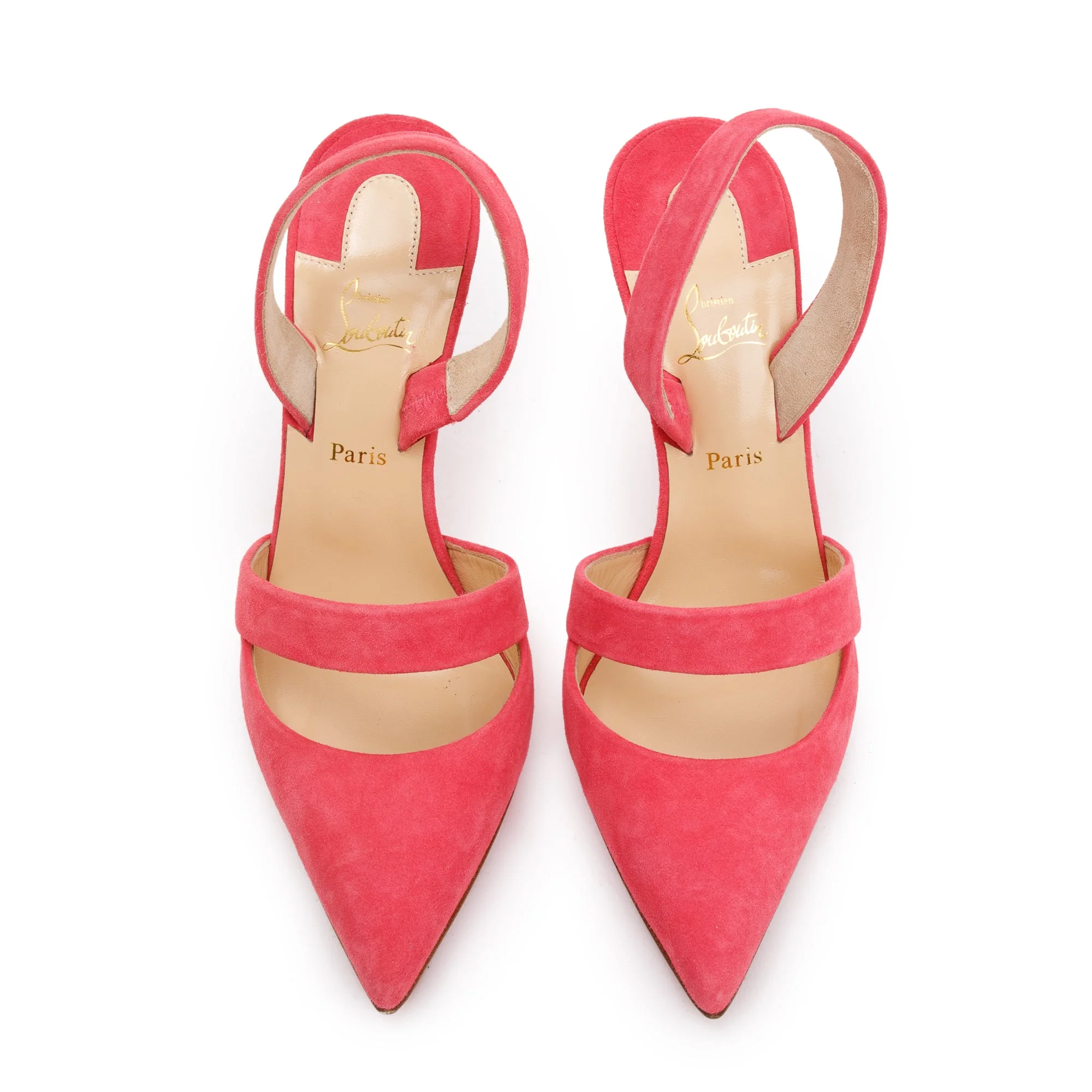 Christian Louboutin Pink Begonia Suede Actina 100 Sandals, Size 36 w/ Box - Image 3