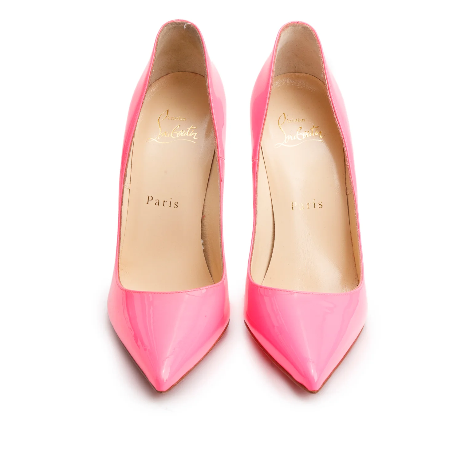 Christian Louboutin Pink Patent Leather Pigalle Follies 100 Pumps, Size 37 w/ Box