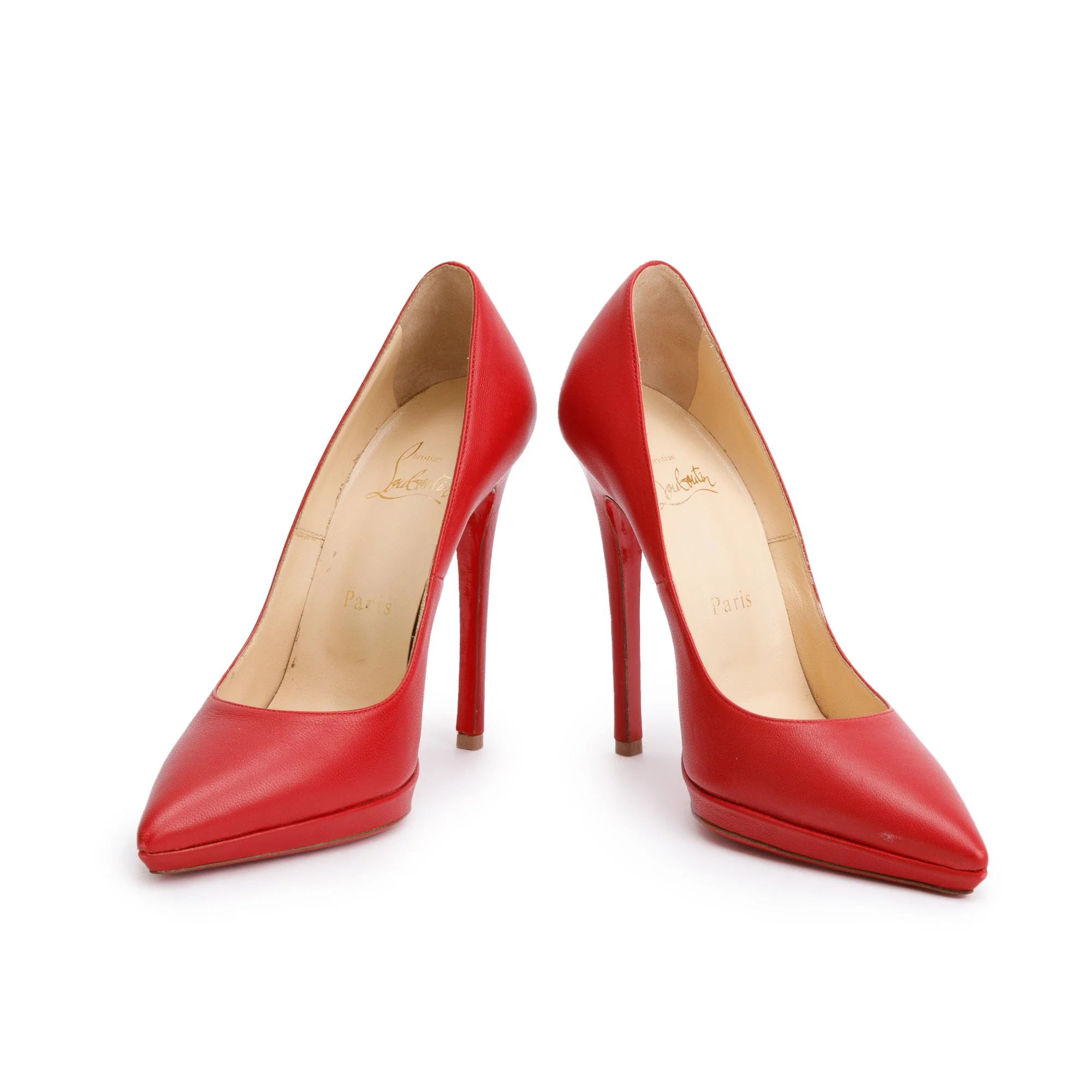 Christian Louboutin Red Lambskin Leather Pigalle 100 Pumps, Size 37 w/ Box - Image 2