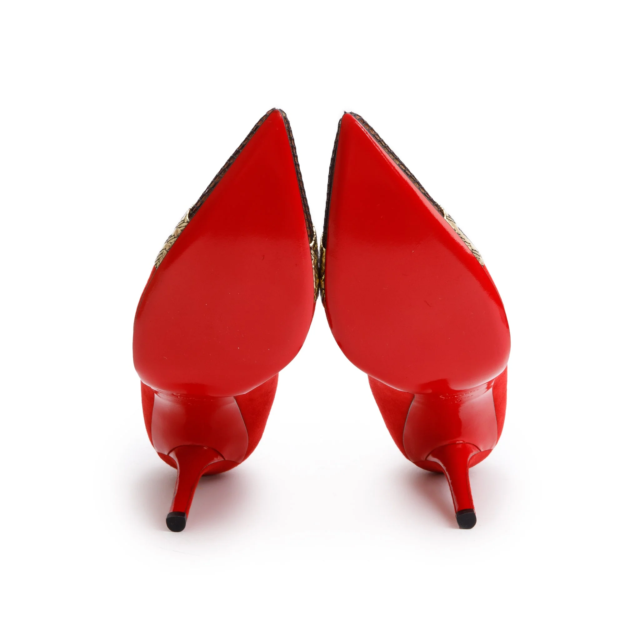 Christian Louboutin Red Suede Black Fishnet Gladiator 100 Pumps, Size 40 w/ Box - Image 6