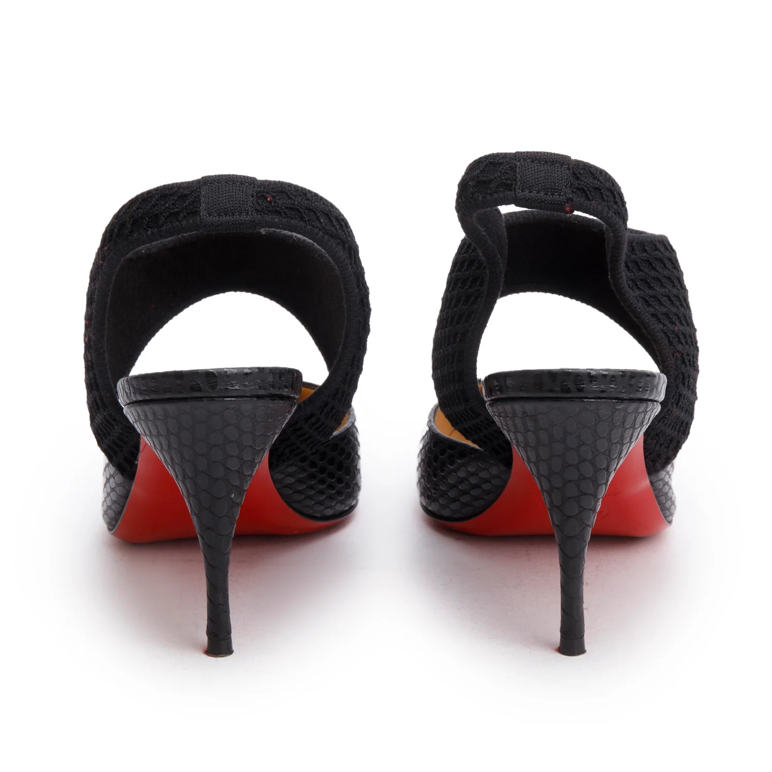 Christian Louboutin Snakeskin Embossed Leather Mesh Georgette Slingback Pumps, Size 37.5 w/ Box - Image 5